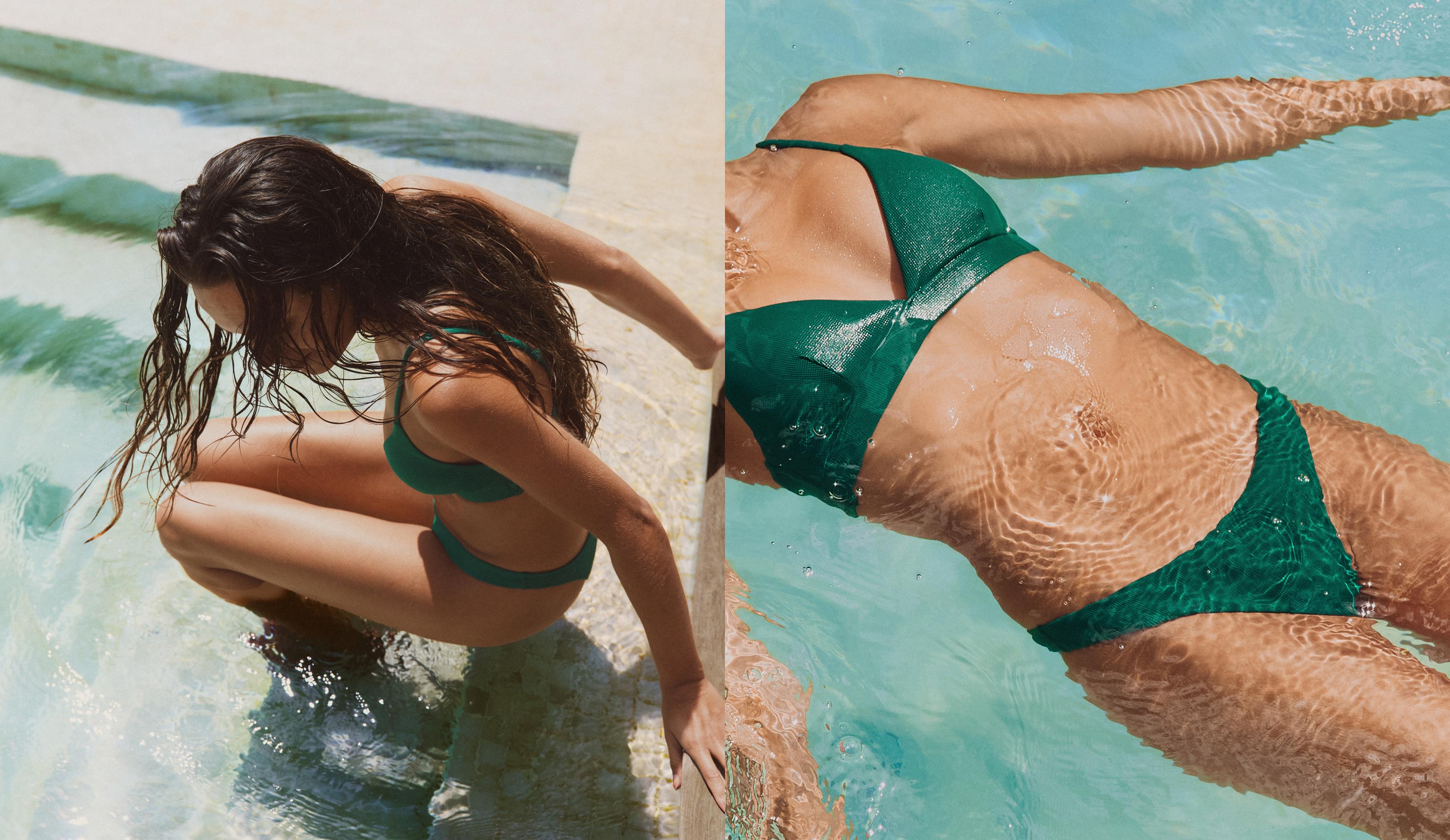 Piqué triangle bikini top — PALE EMERALD