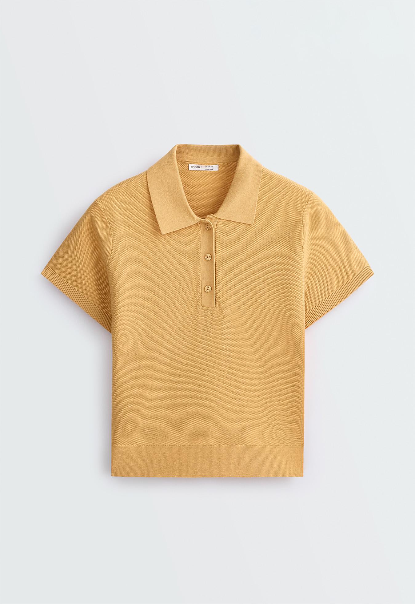 Short-sleeved button knit polo shirt — OCHRE