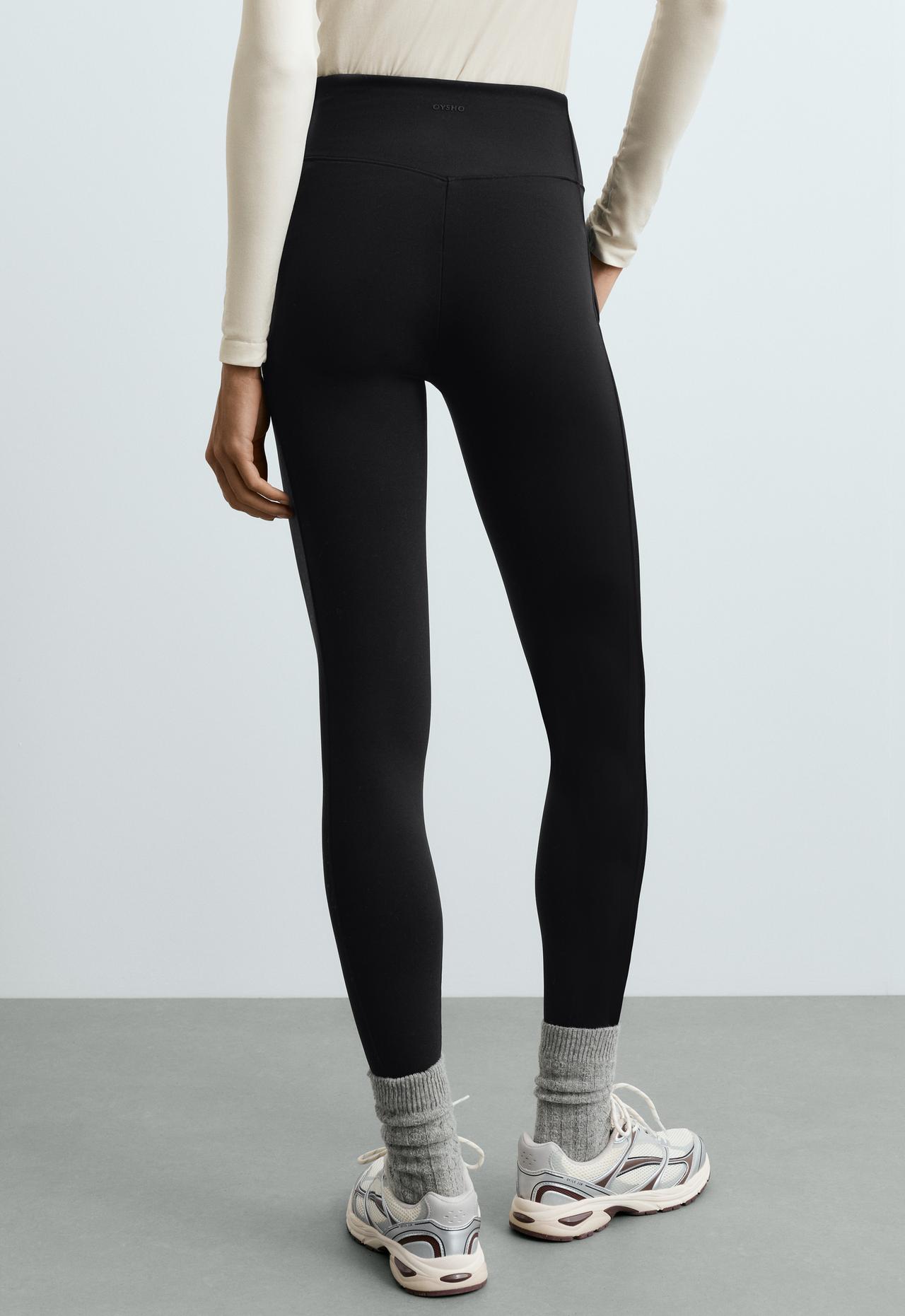 Ankle-length High rise Warm leggings with zips 70cm — BLACK