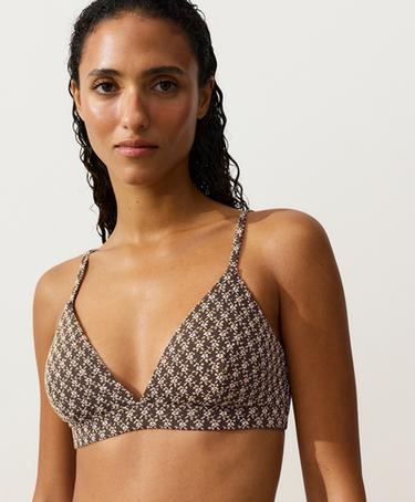 Floral jacquard triangle bikini top — DARK BROWN 3