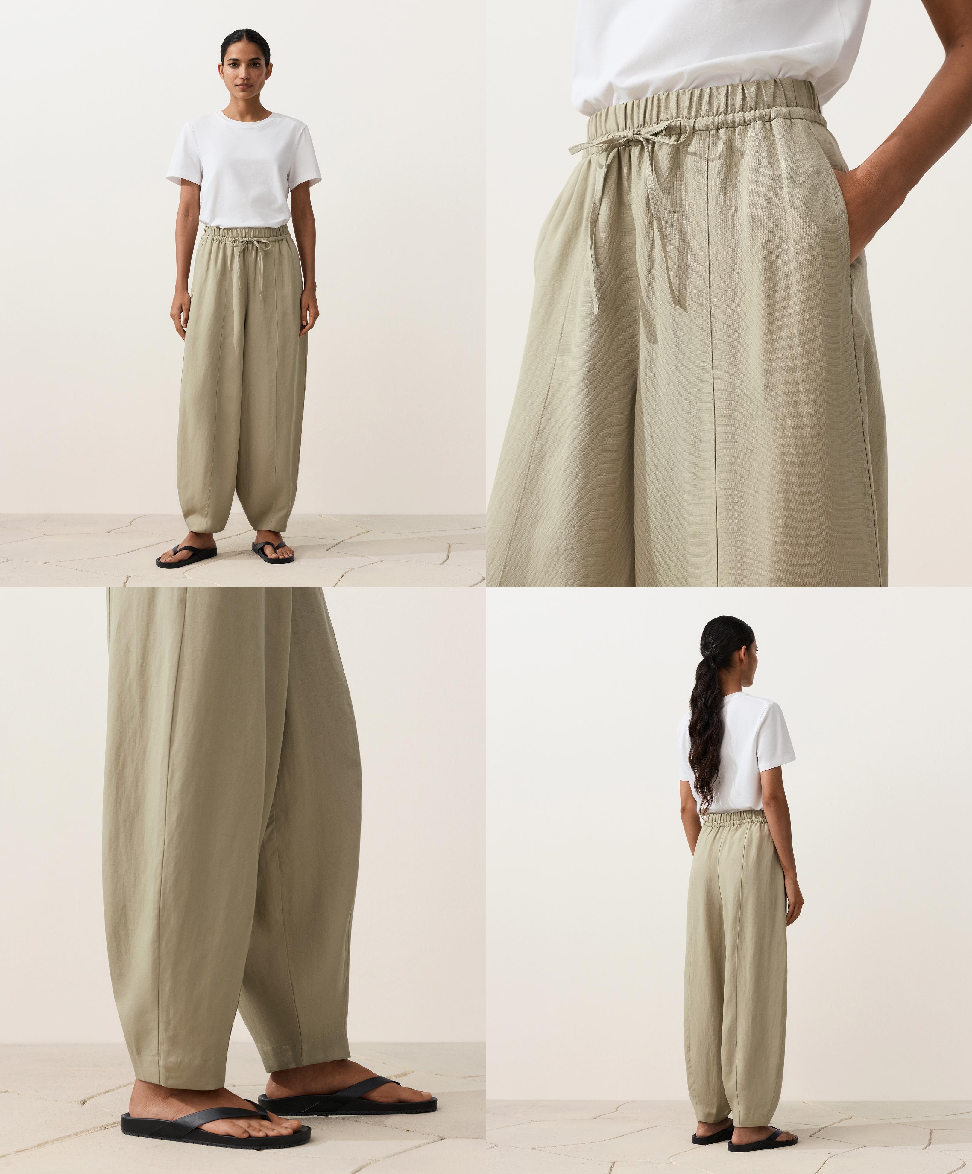 Balloon trousers lyocell blend and 24% linen with seams — GREEN BEIGE