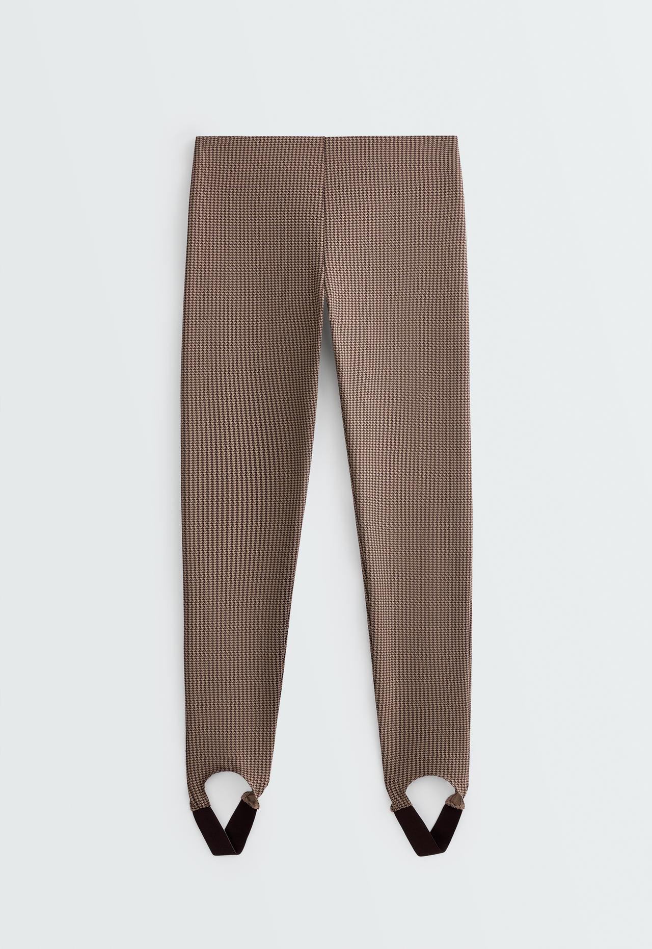 Ankle-length high rise 65cm stirrup houndstooth leggings — MID-CAMEL