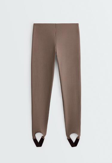 Ankle-length high rise 65cm stirrup houndstooth leggings — MID-CAMEL 7