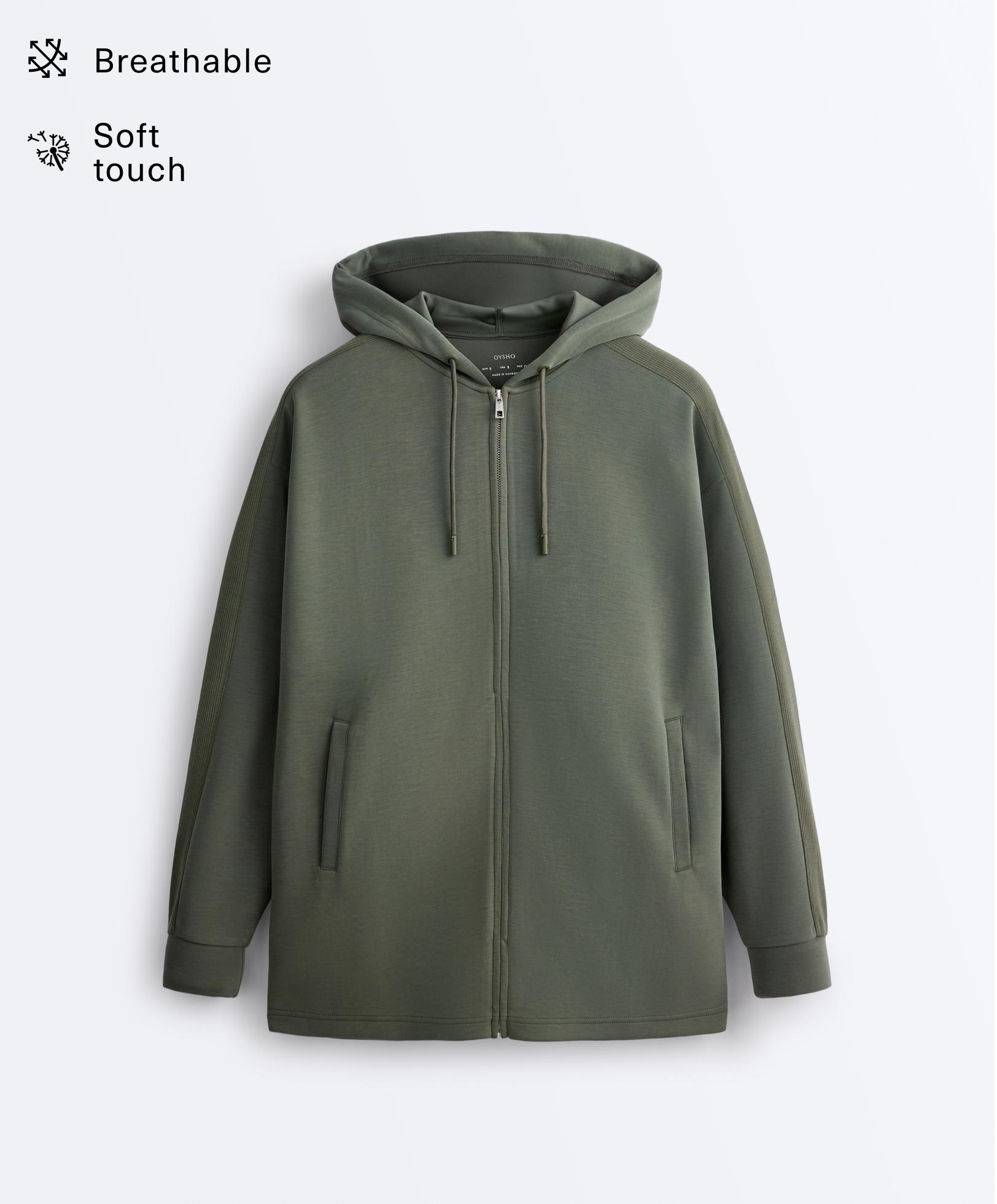 Long jacket with rib details and soft-touch modal — KHAKI