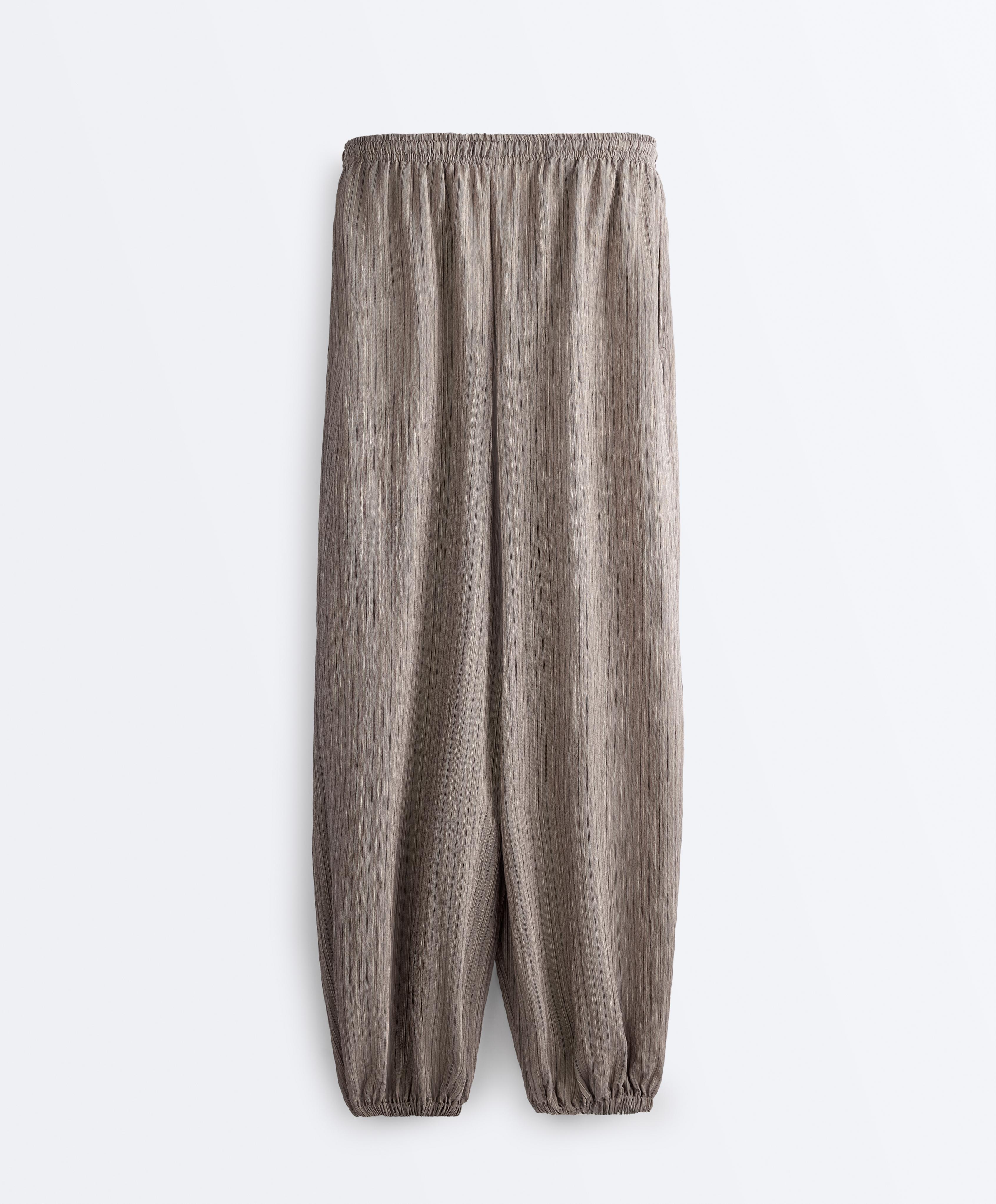Modal blend striped bloomer trousers — CHARCOAL GREY