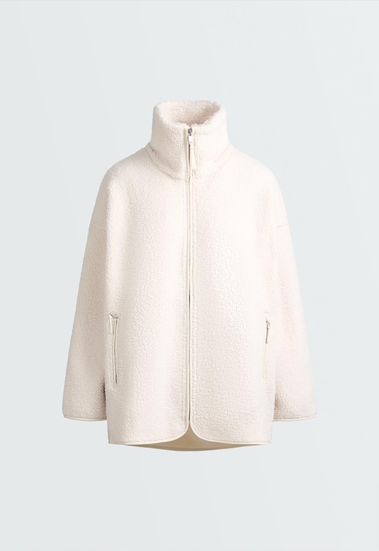 High-neck faux-shearling jacket — ECRU