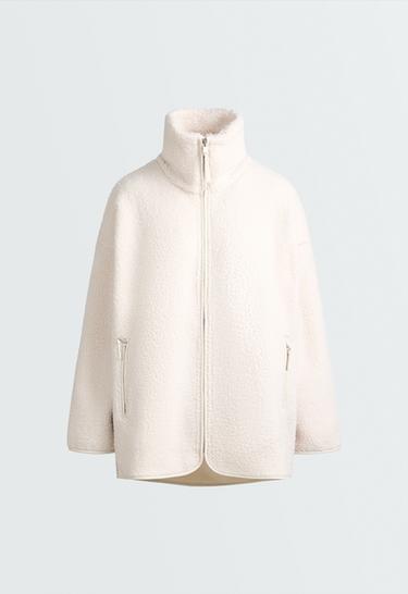High-neck faux-shearling jacket — ECRU 6