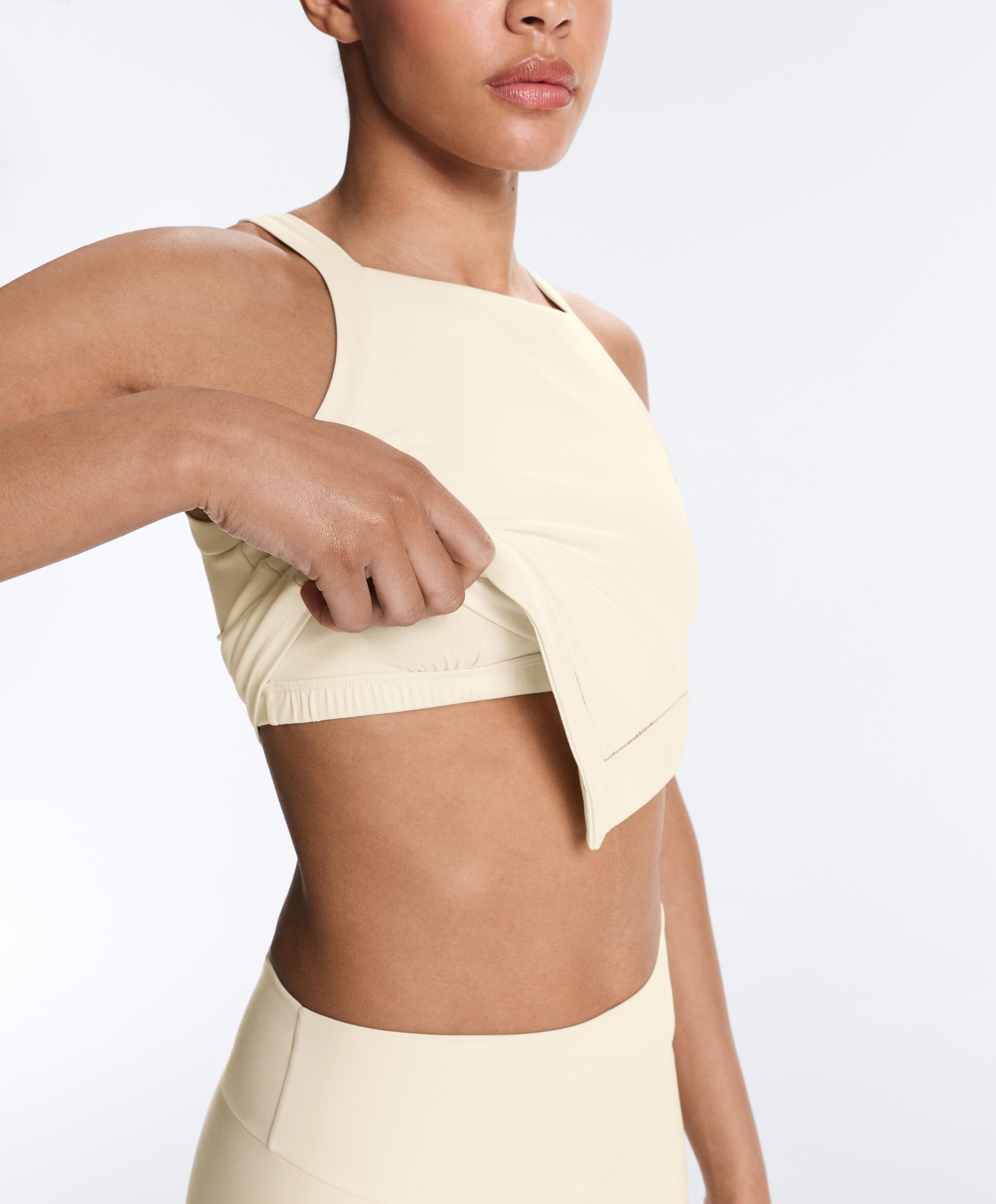 Comfortlux halterneck tank top with hemstitch — ECRU