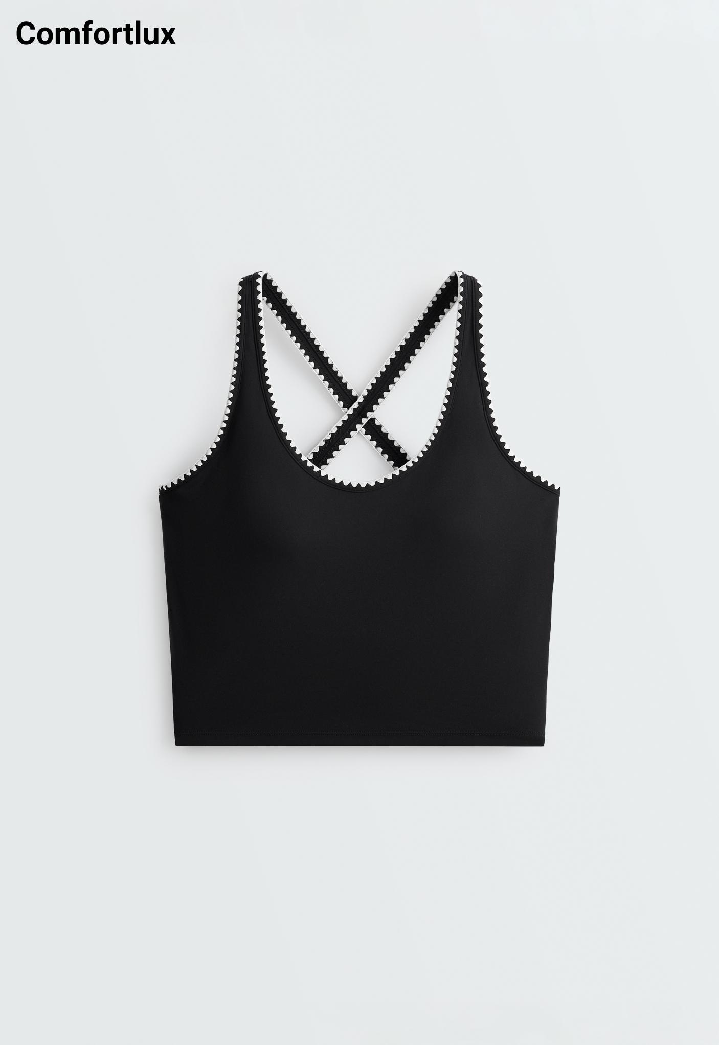 Comfortlux contrast stitch tank top — BLACK