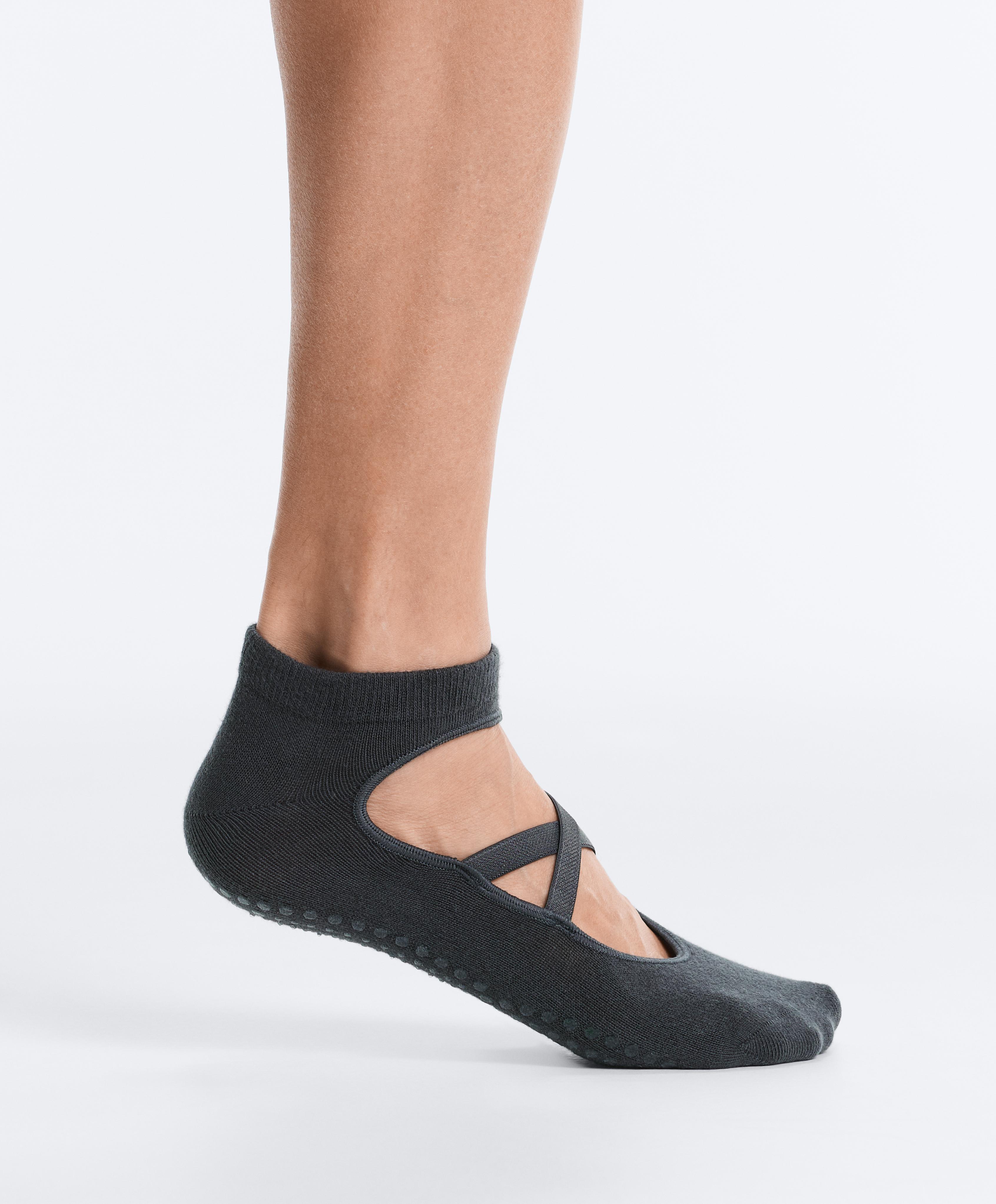 2 pairs of cotton blend yoga and Pilates socks with crossover straps — DARK GREY-BLUE