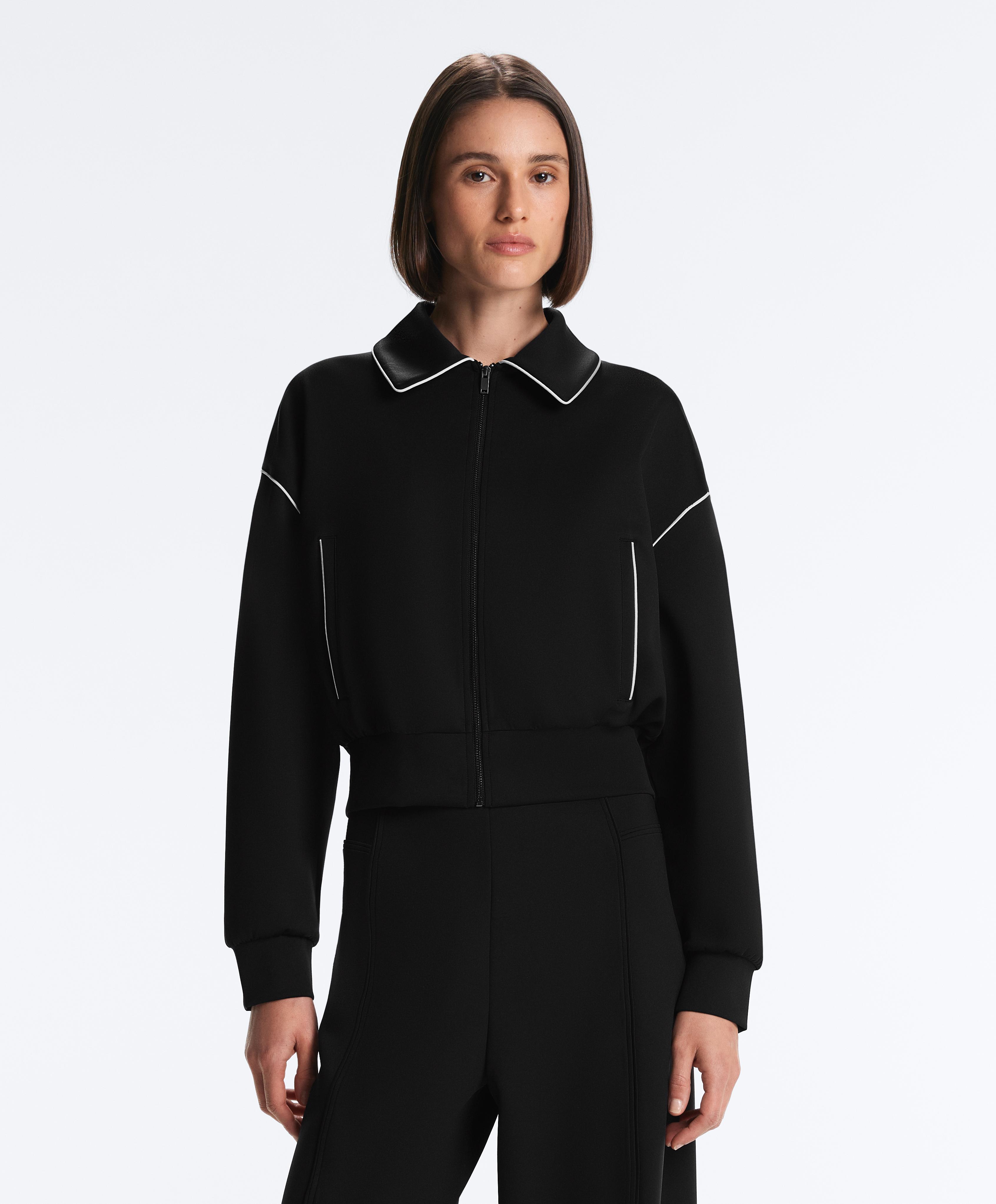 Neoprene-effect piping jacket — BLACK