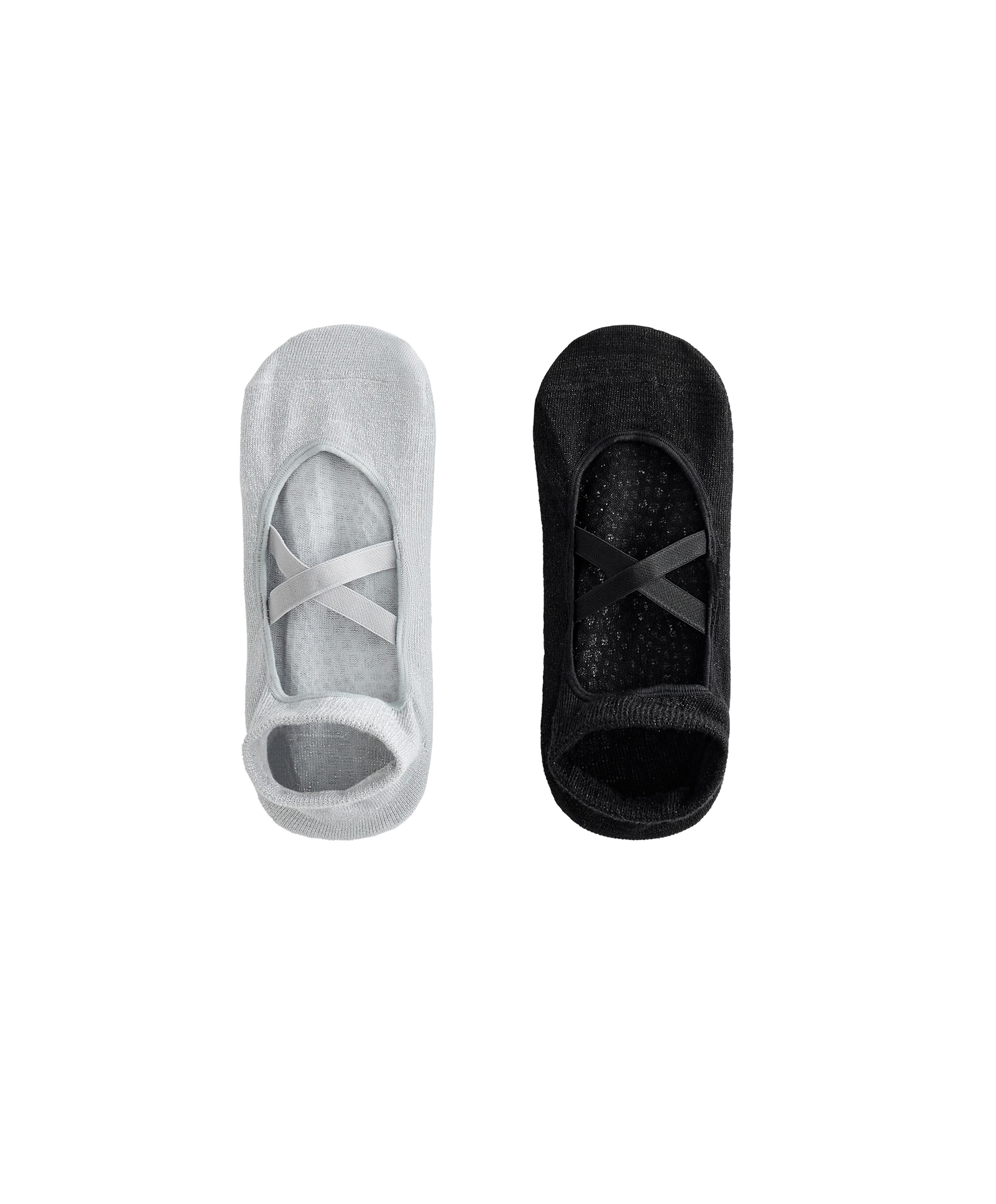 2 pairs of metallic thread crossover strap cotton blend yoga and Pilates socks — BLACK