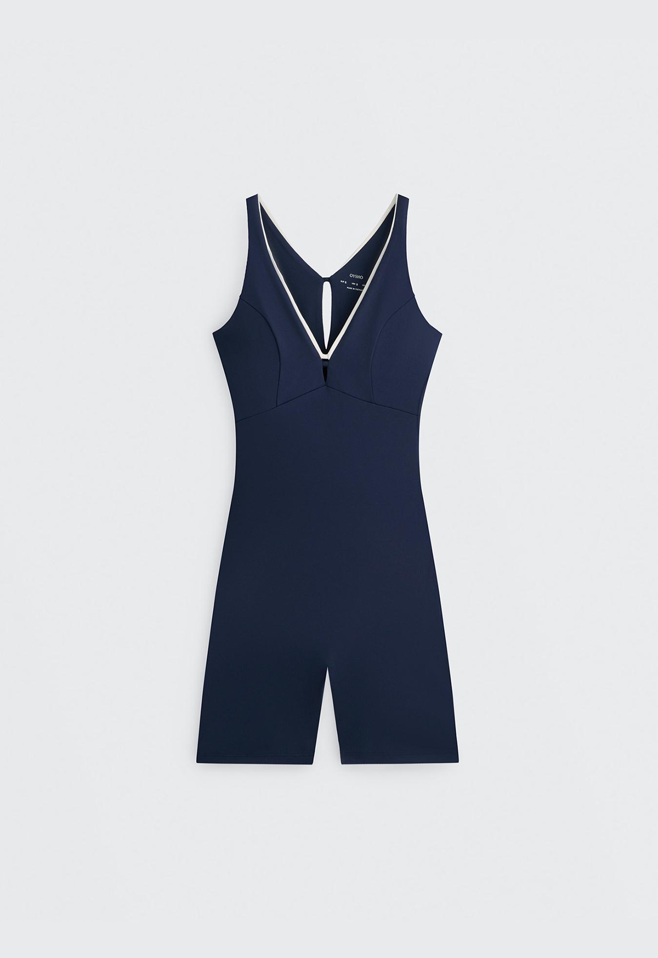 Comfortlux strappy V-neck short jumpsuit — NAVY BLUE