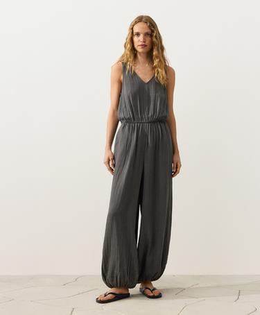 100% cotton crinkle long jumpsuit — ASPHALT 2