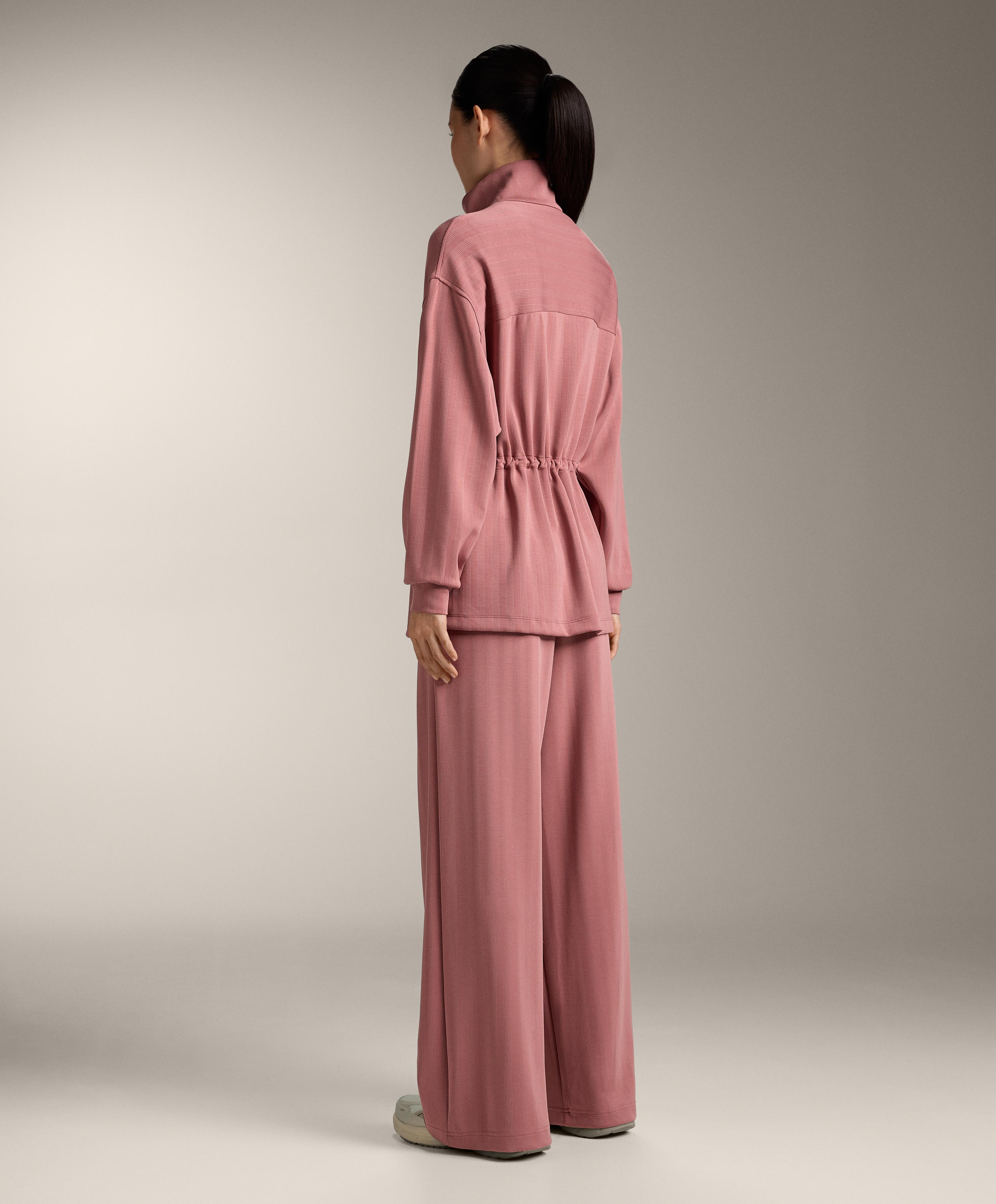 Long jacket with adjustable waist and striped texture — RUSSET MOCHA