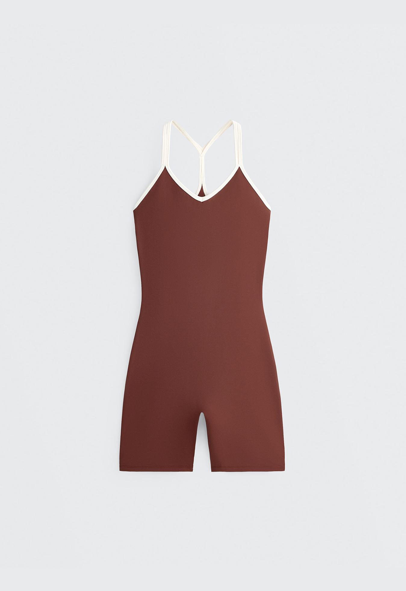 Comfortlux short jumpsuit with contrast double straps — TERRACOTTA