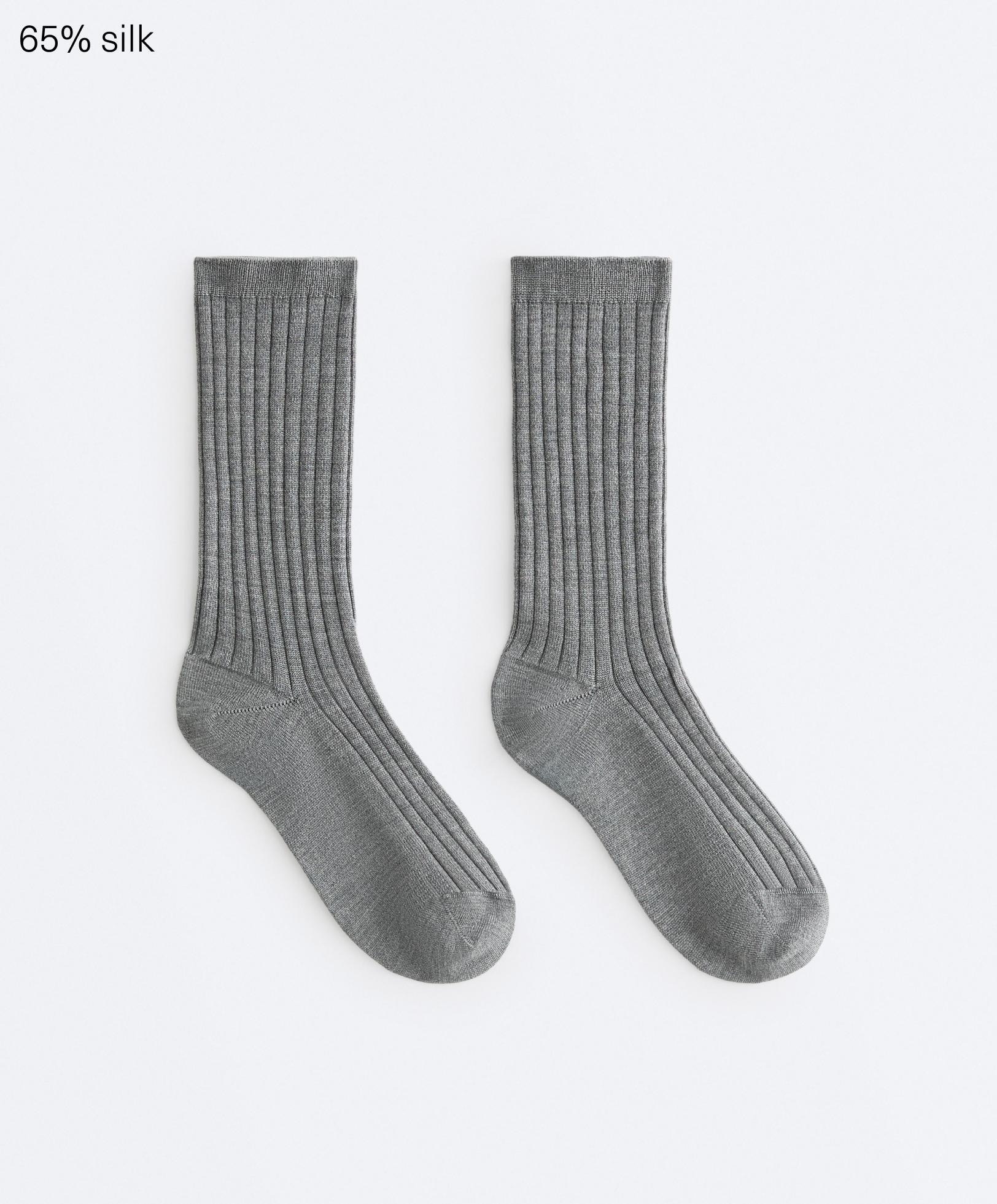 Classic Rib silk blend sock — MOTTLED GREY MELANGE