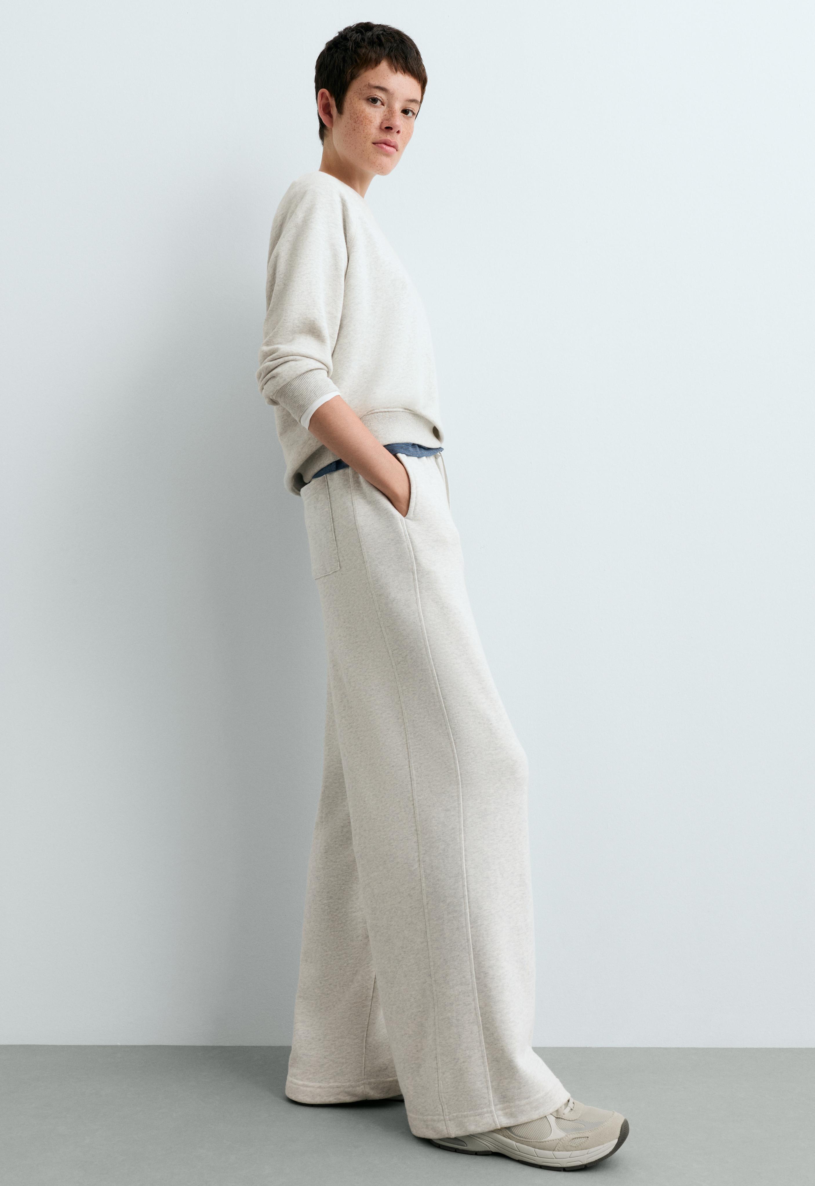 Heathered cotton straight-leg trousers — PALE GREY MELANGE
