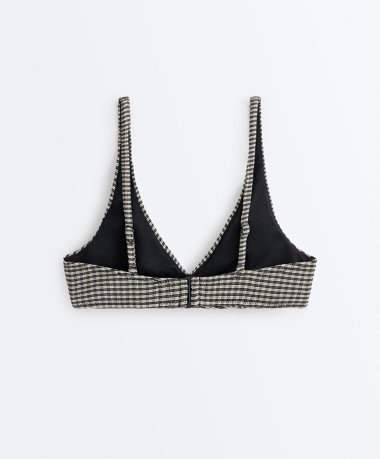 Mini checked halter bikini top — BLACK
