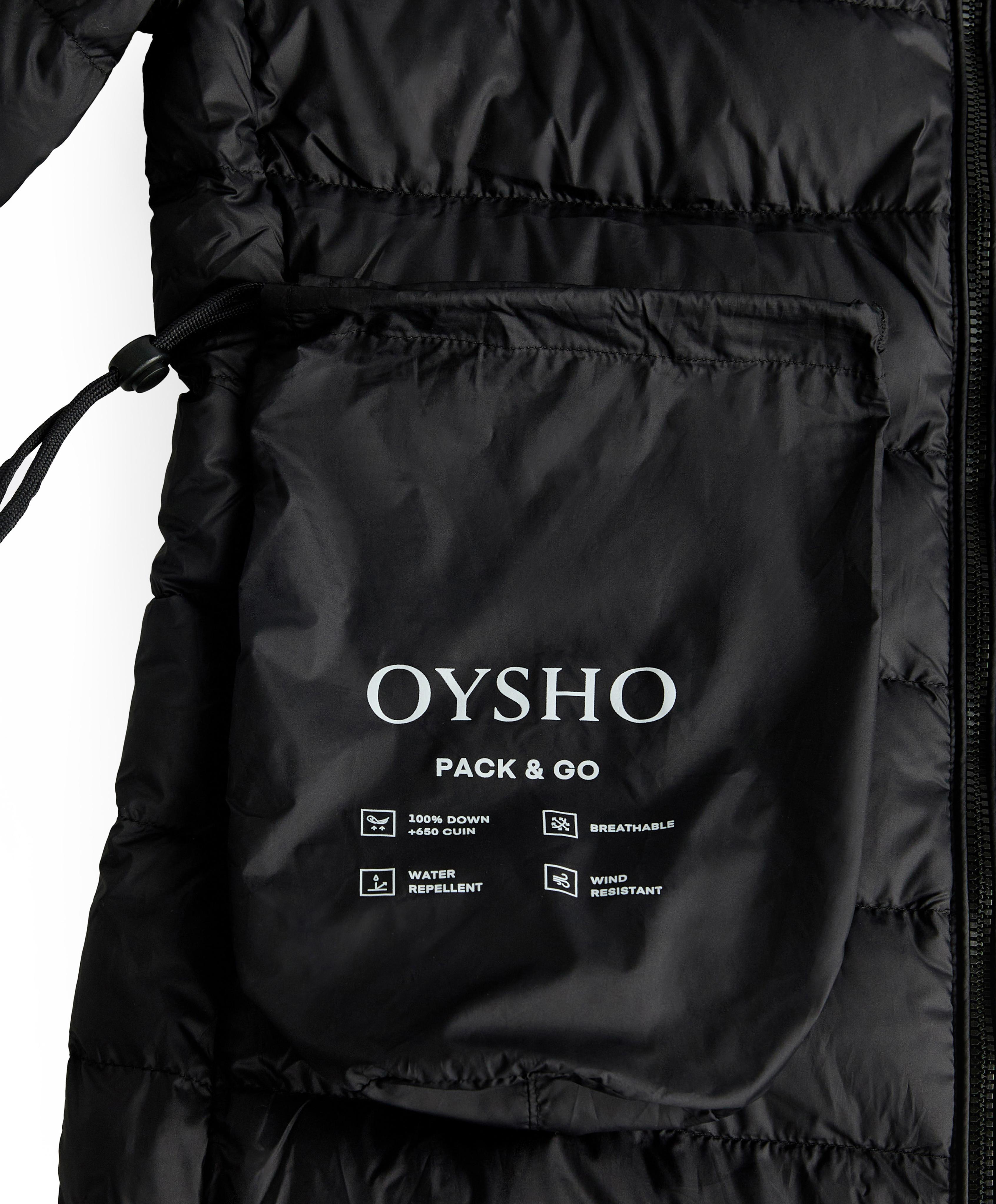 Packable 100% down short puffer jacket — BLACK