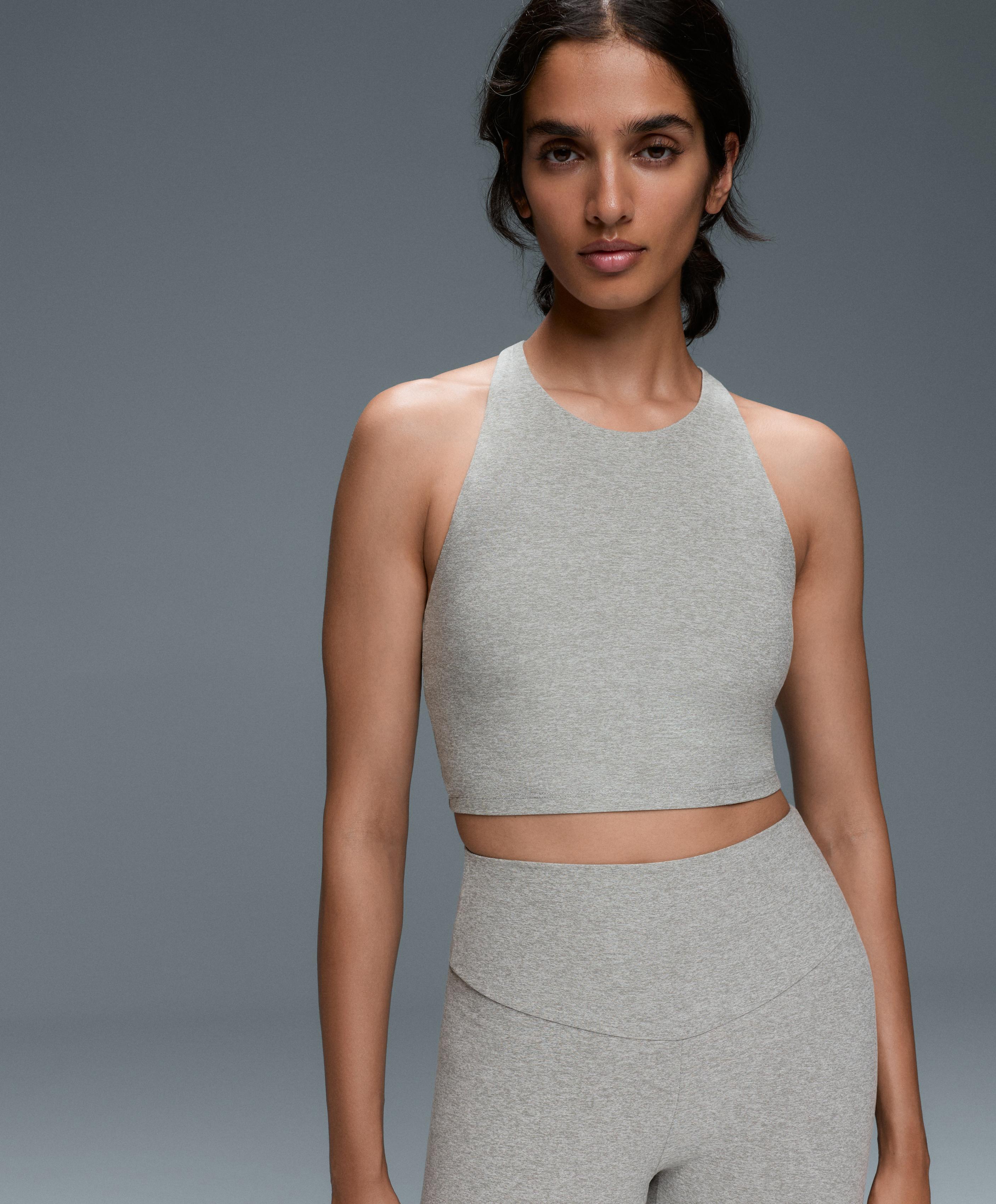 Comfortlux heathered strap tank top with cups — PALE GREY