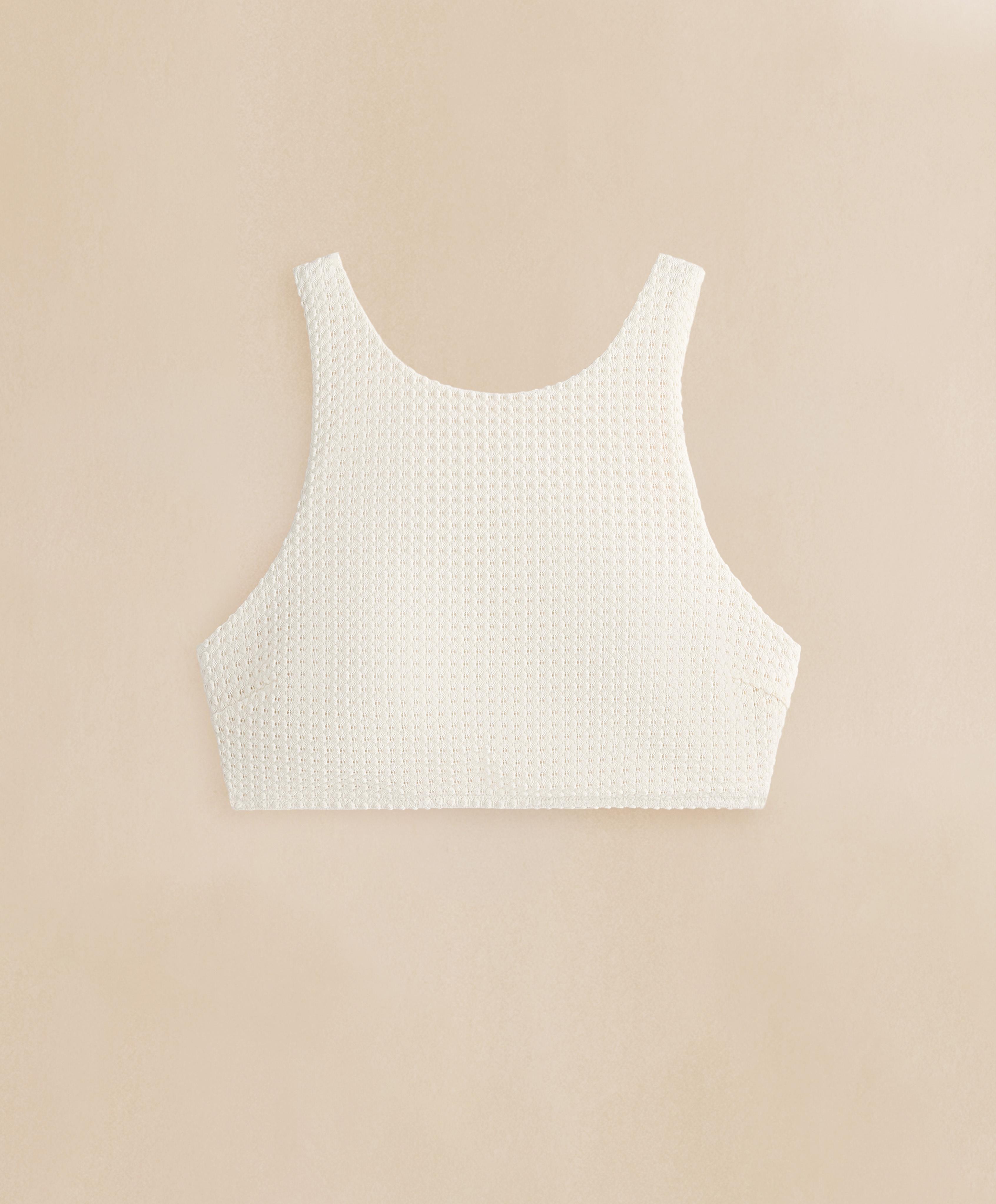 Bubble-texture crochet bikini top — ECRU