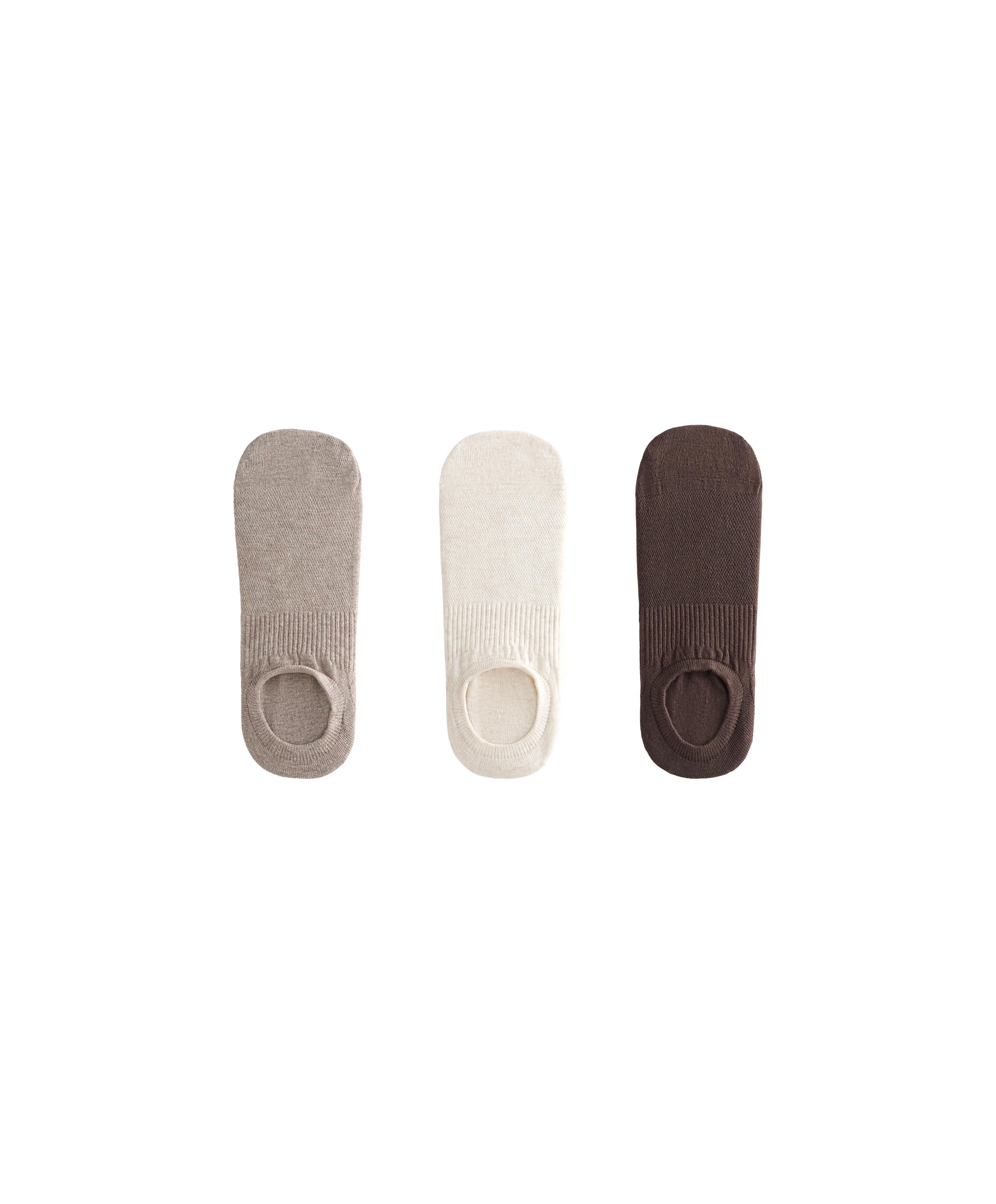 3 pairs of high-cut cotton blend invisible sports socks — TAN MELANGE