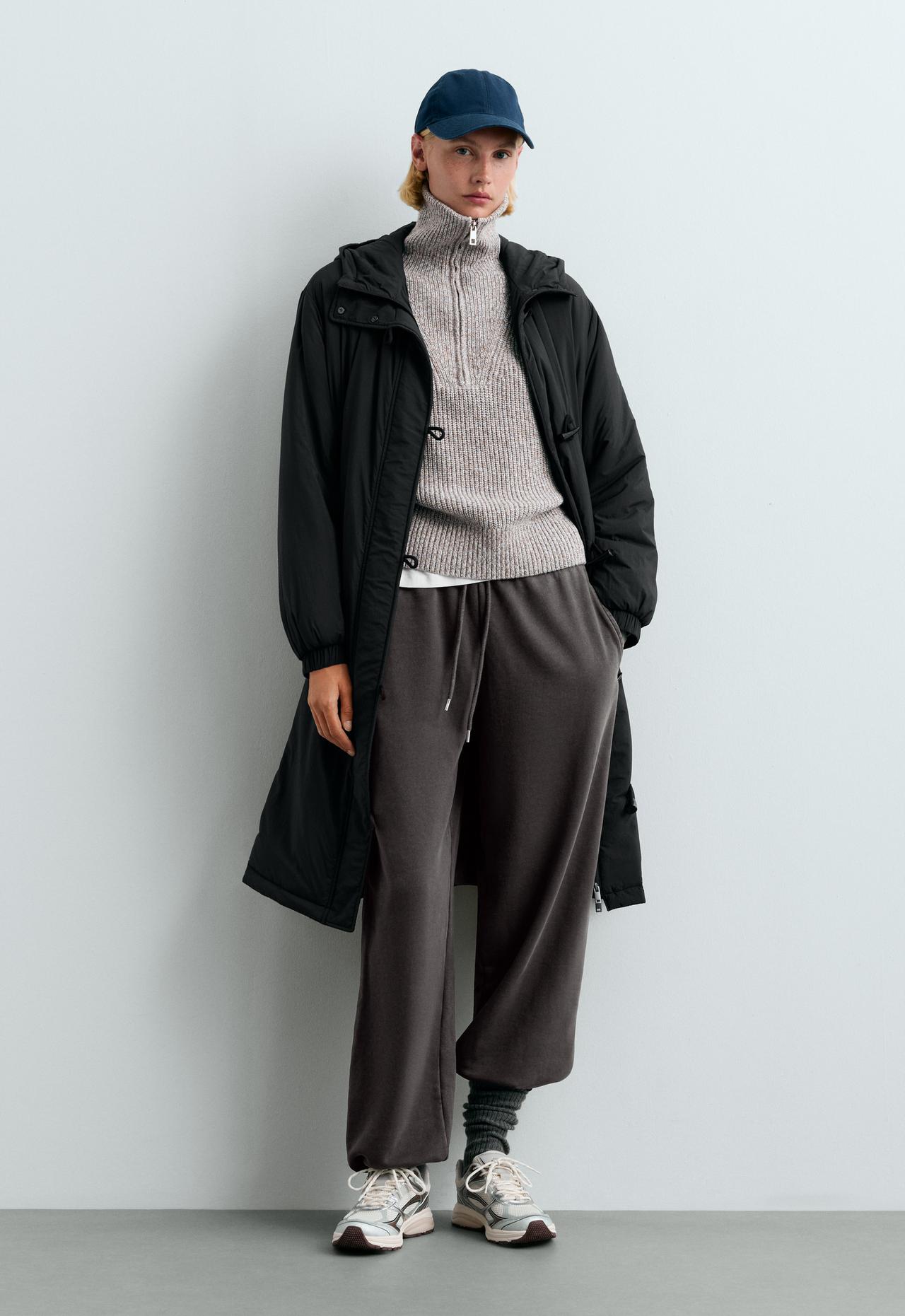 Adjustable cotton-blend fleece straight trousers — DARK ANTHRACITE