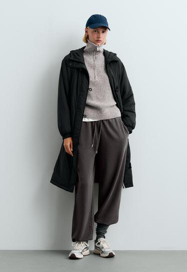 Adjustable cotton-blend fleece straight trousers — DARK ANTHRACITE 1