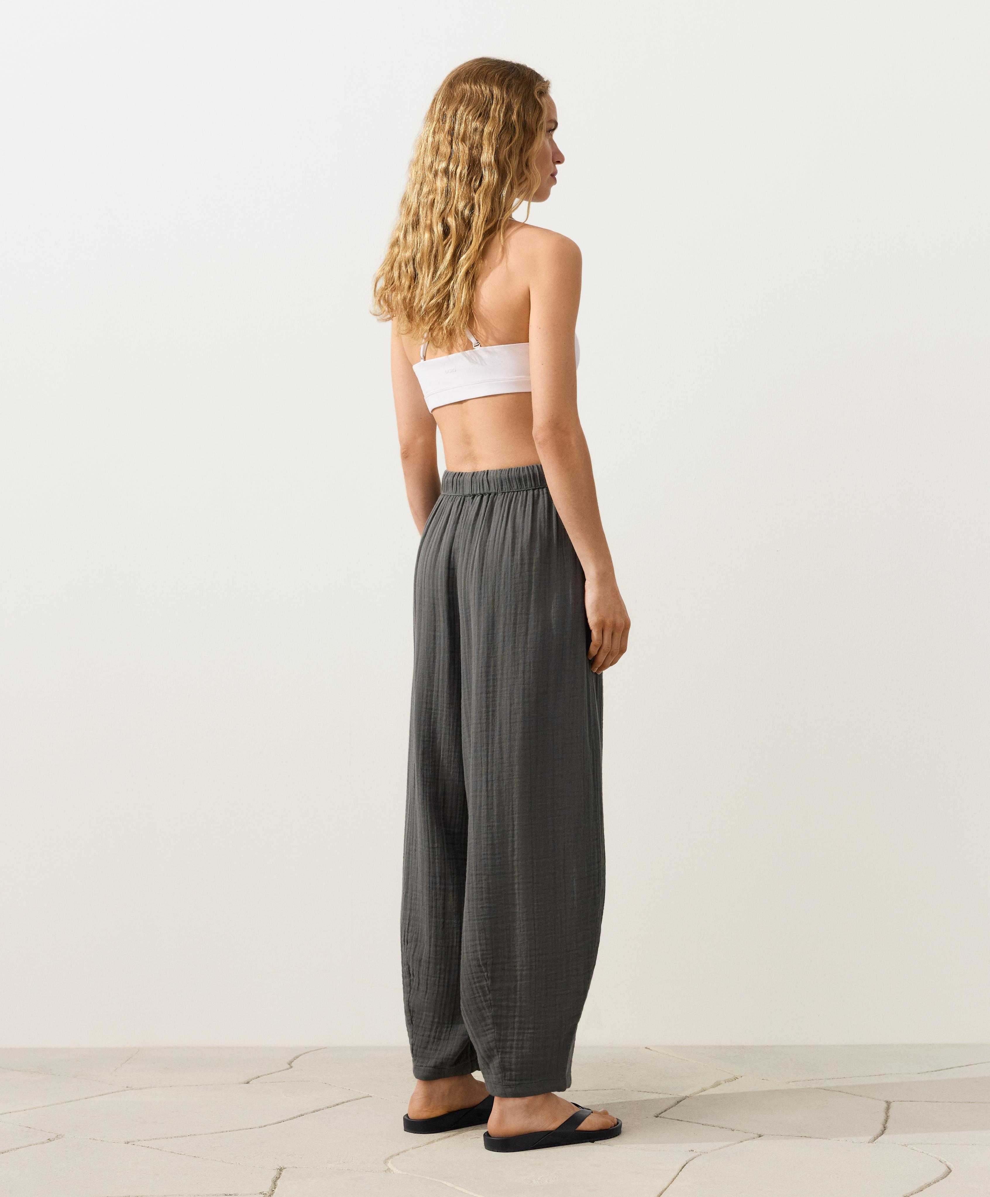 100% cotton gauze balloon trousers — ASPHALT