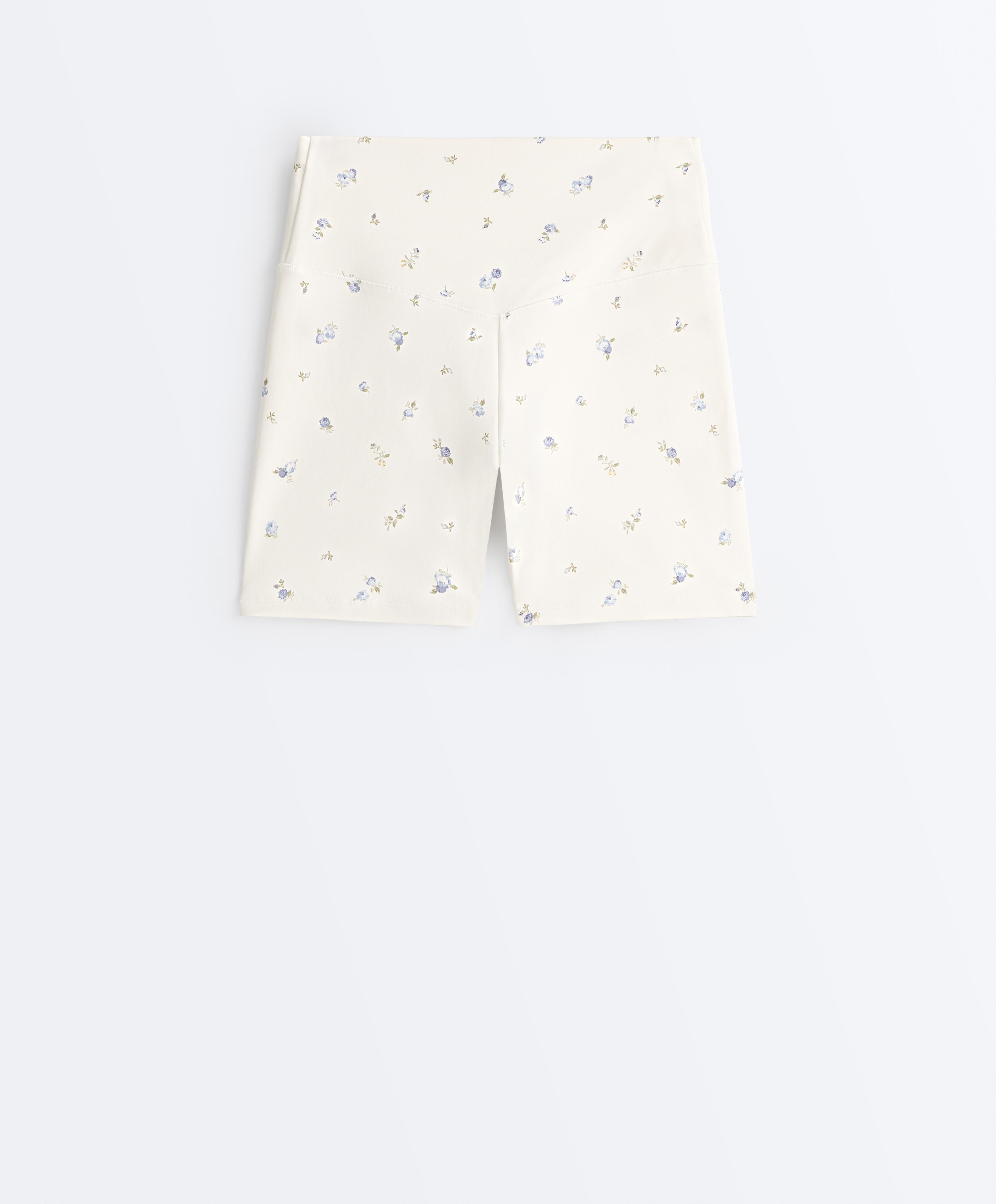 Evermove high-rise 10cm hot pants with floral print — PALE ECRU