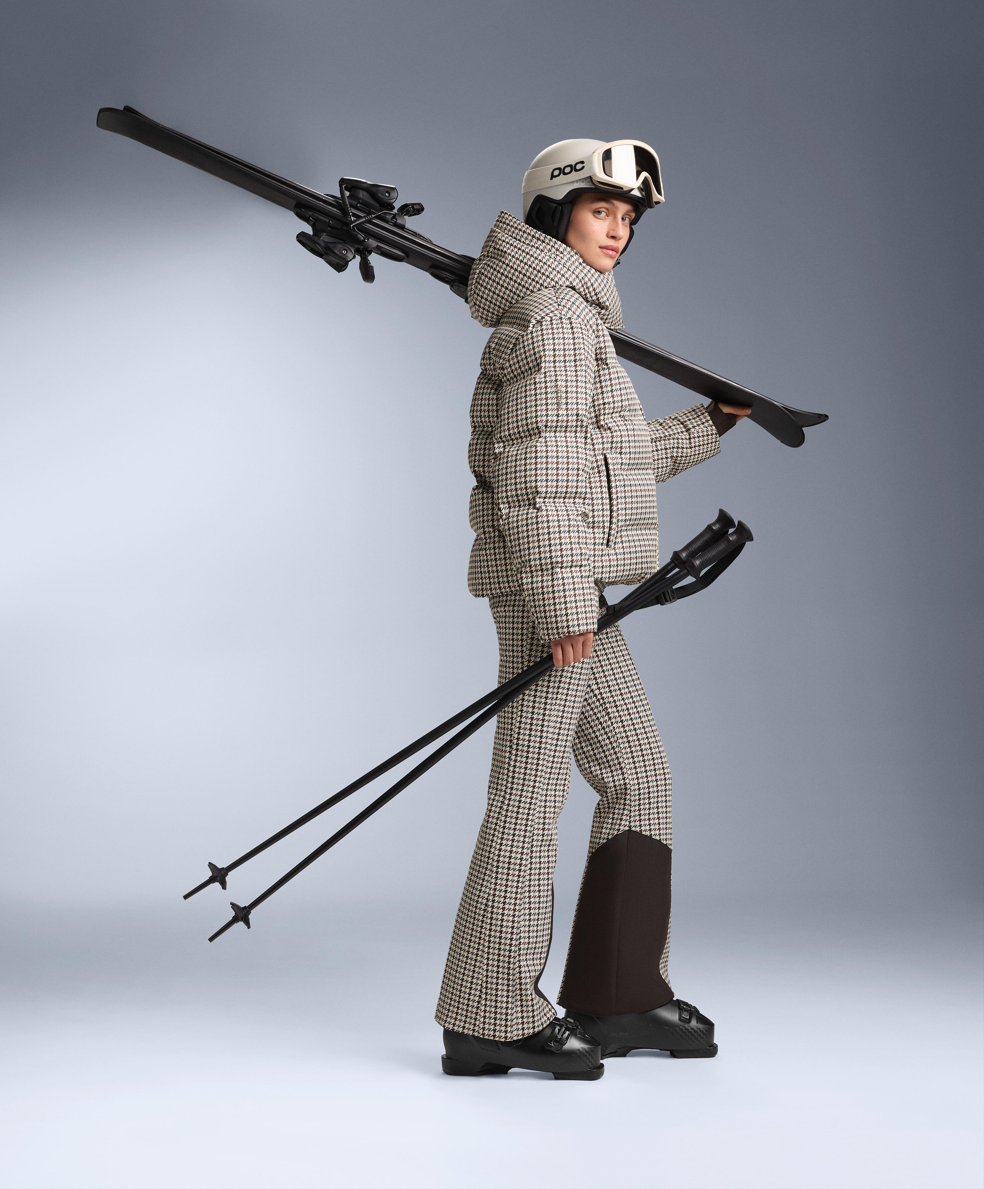 Water-resistant printed high-rise flare stretch SKI trousers — PALE MINK