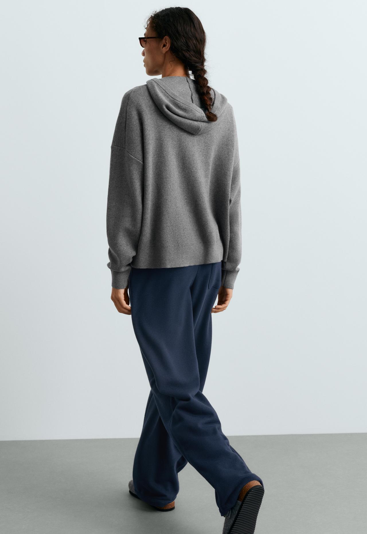 Cotton-blend knit hoodie — MOTTLED GREY MELANGE