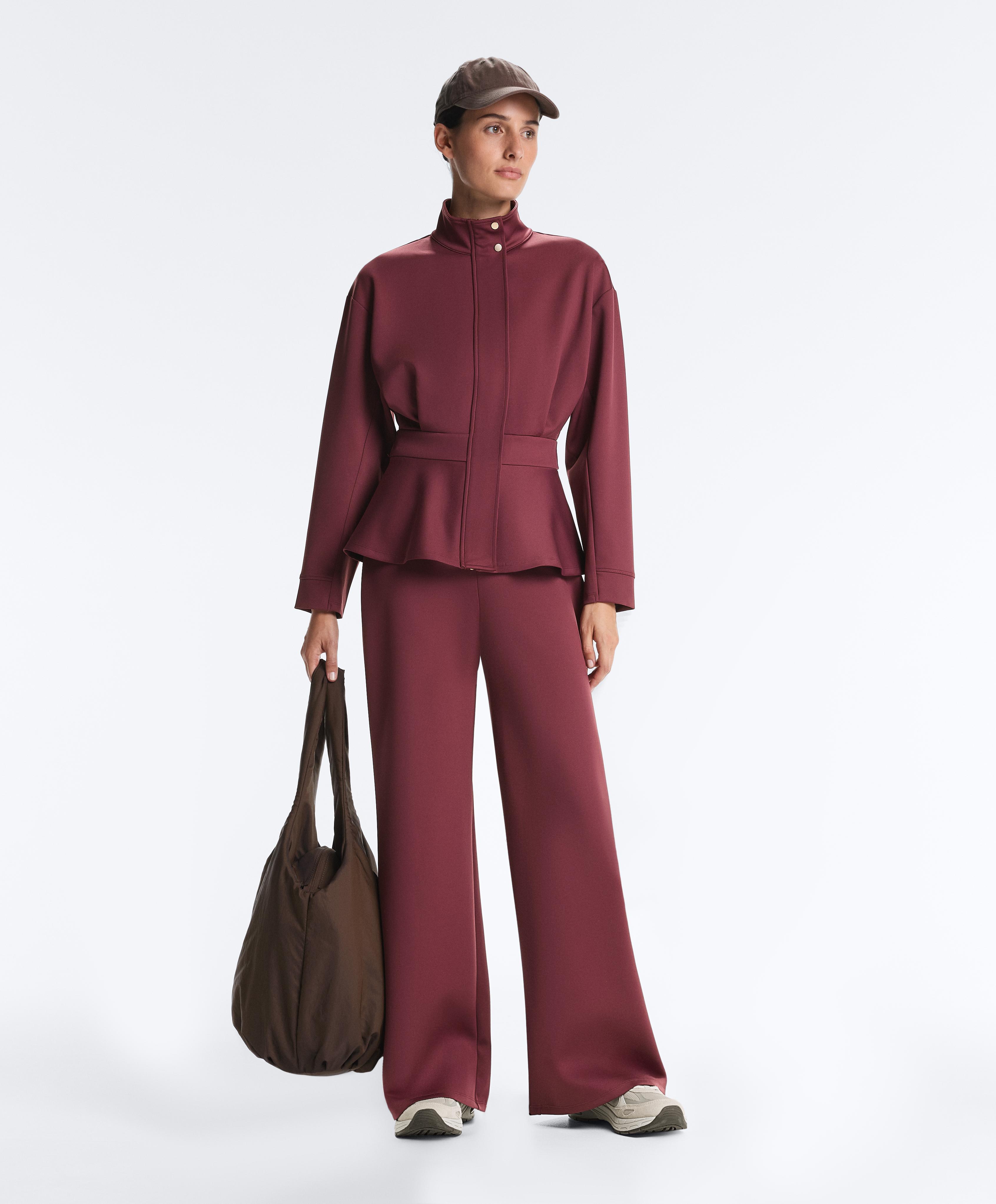 Neoprene-effect peplum jacket — CHERRY
