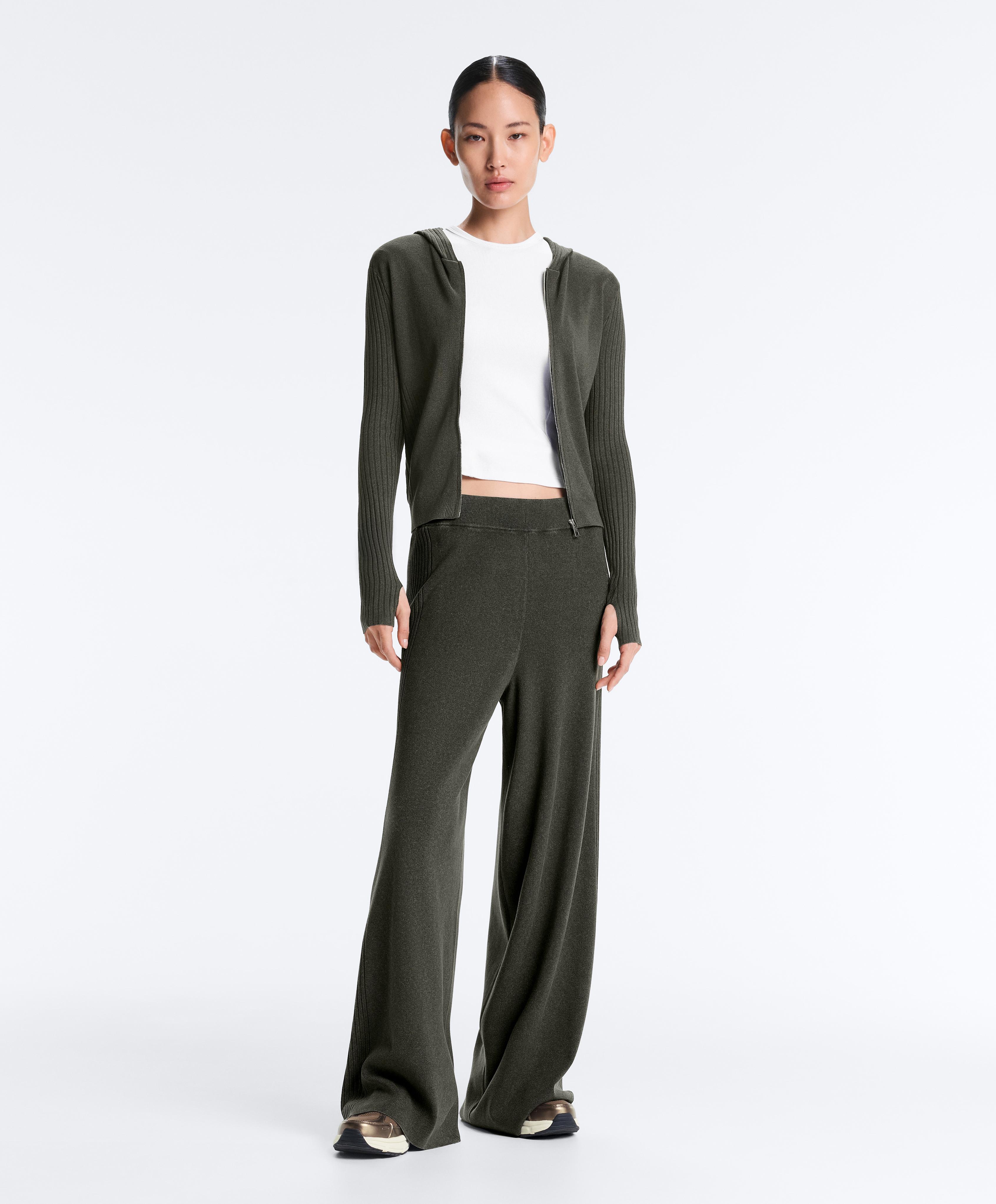 Rib knit straight-leg trousers — GREEN