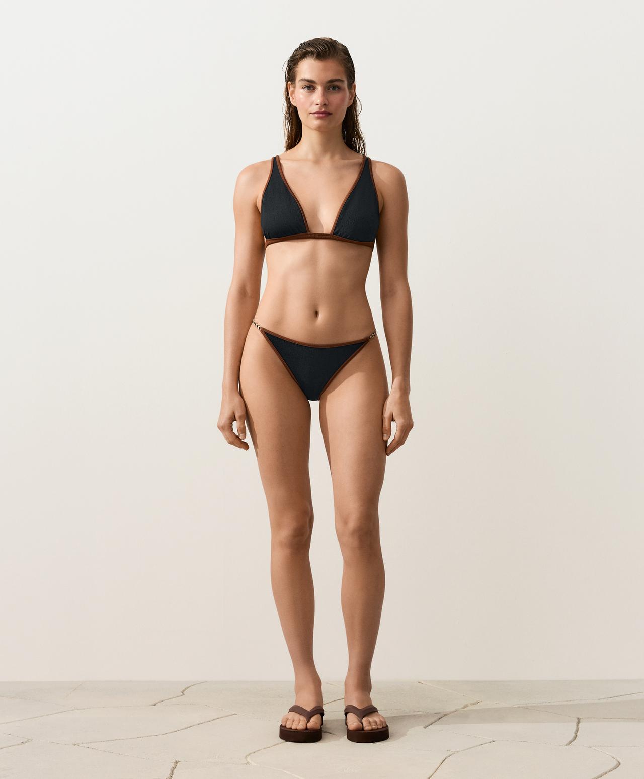Contrast braid halterneck bikini — BLACK