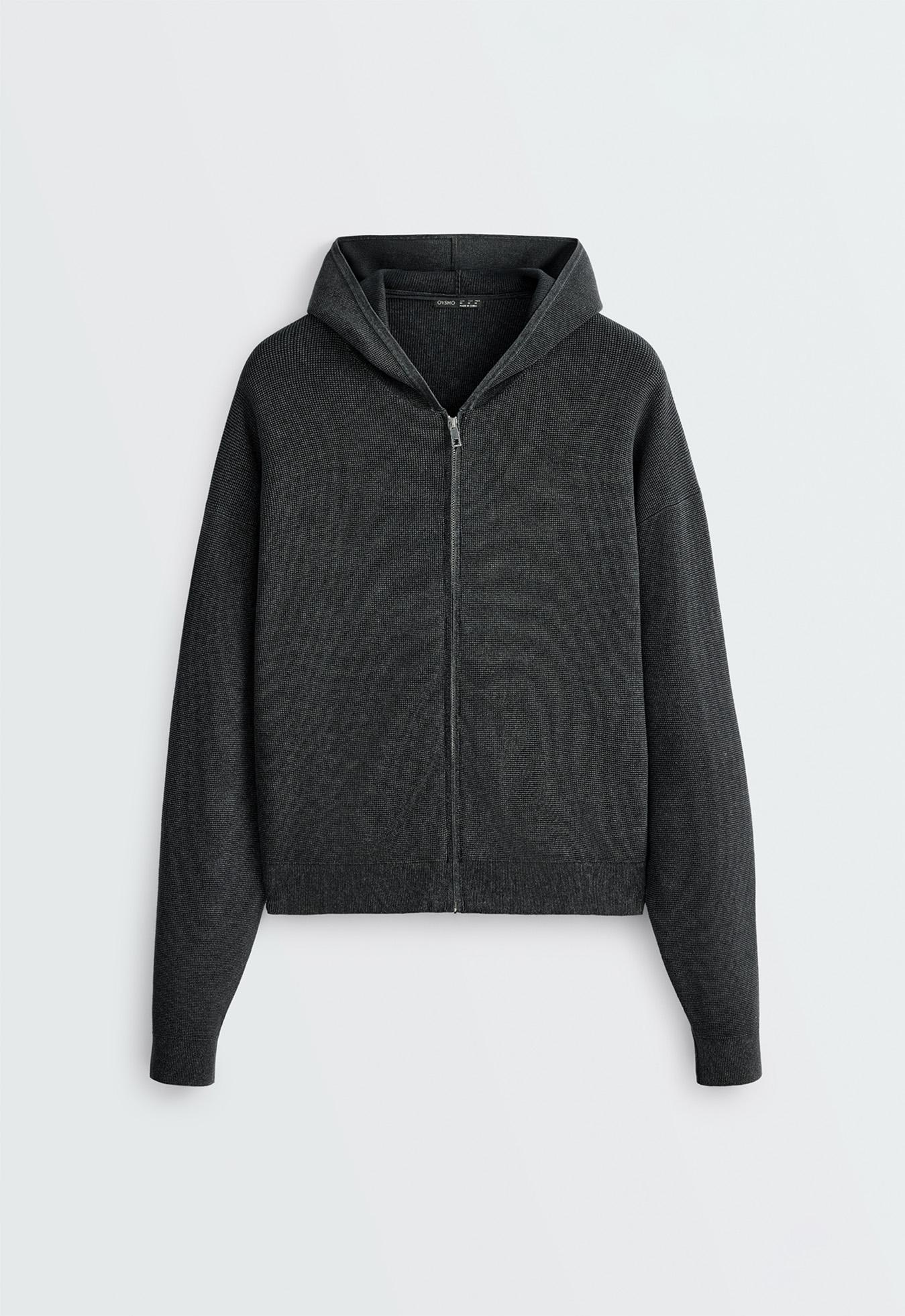 Hooded waffle knit jacket — DARK ANTHRACITE