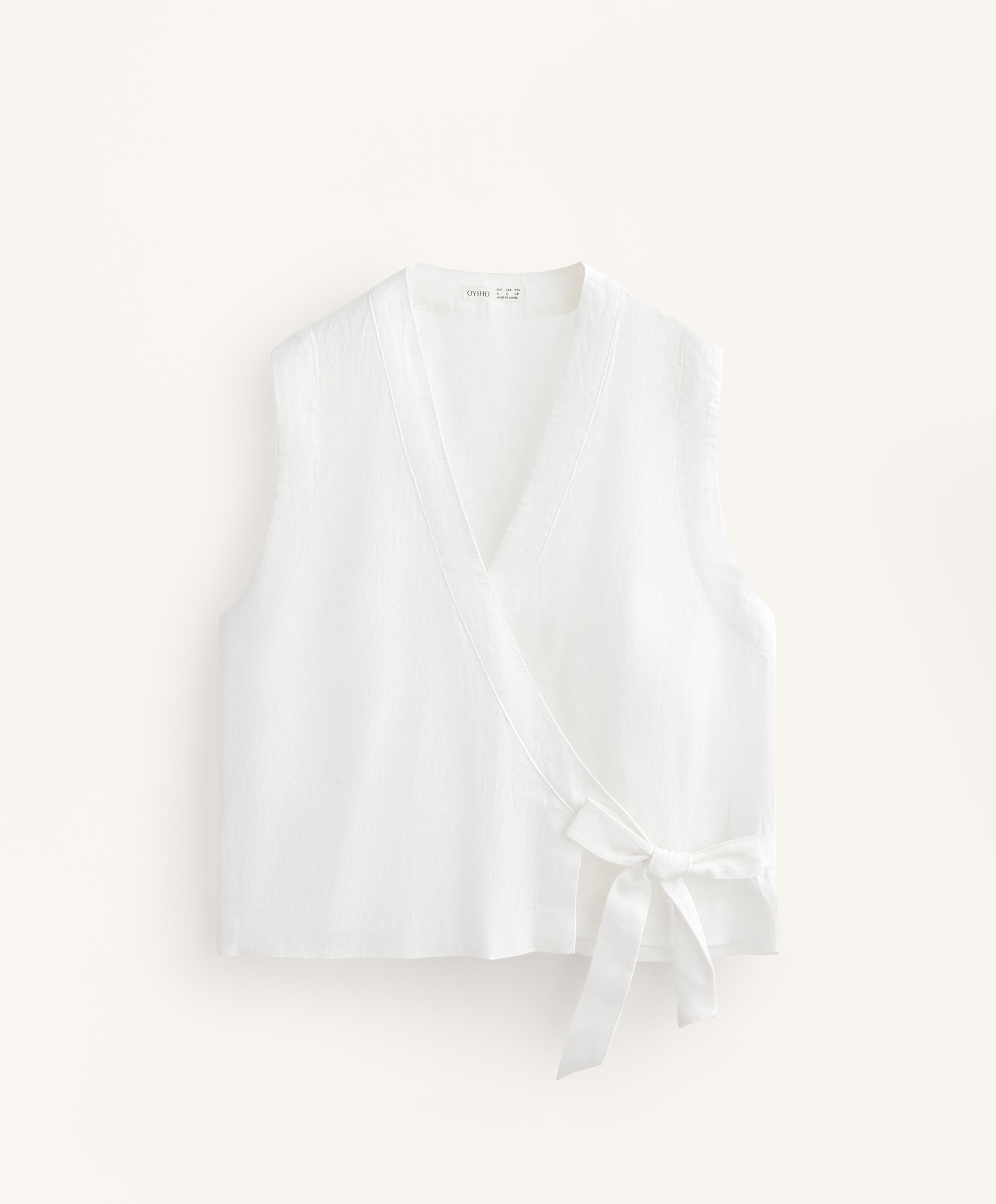 Top cruzado con lazada 100% lino