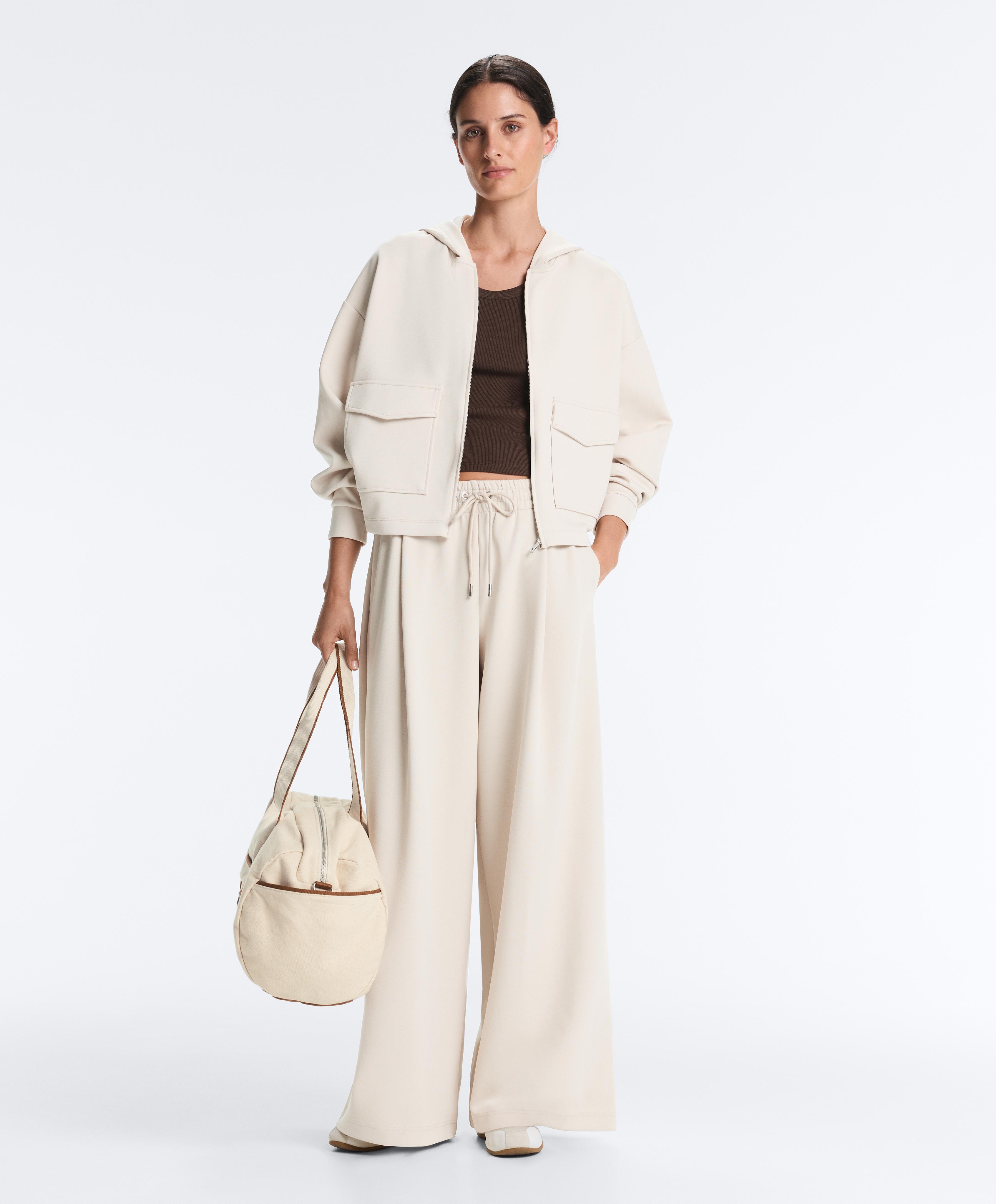 Hooded piqué cotton jacket — PALE MINK