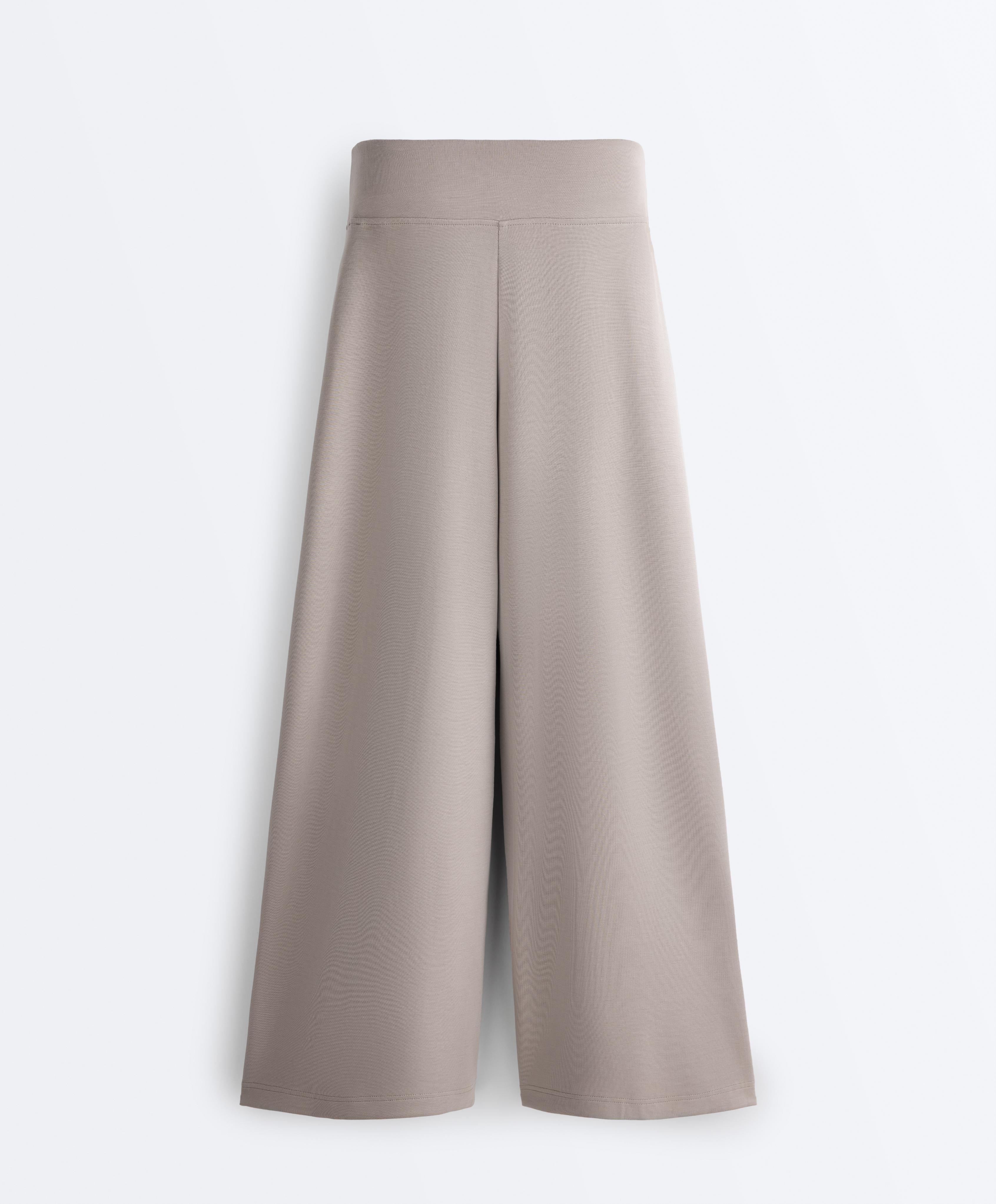 Soft-touch modal wide-leg trousers with corset detail — PALE TAUPE