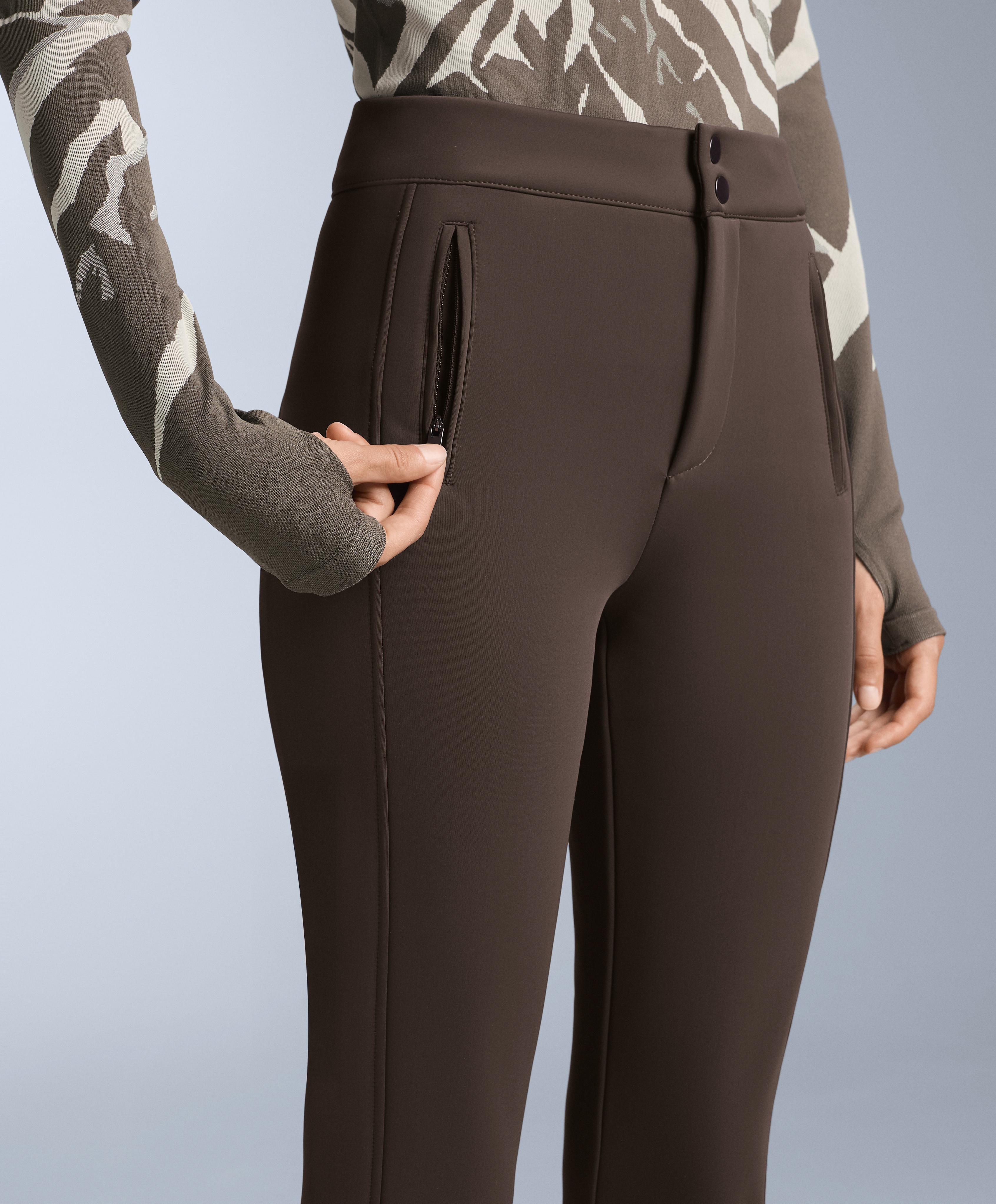 Water-resistant full length flare stretch SKI trousers — DARK BROWN