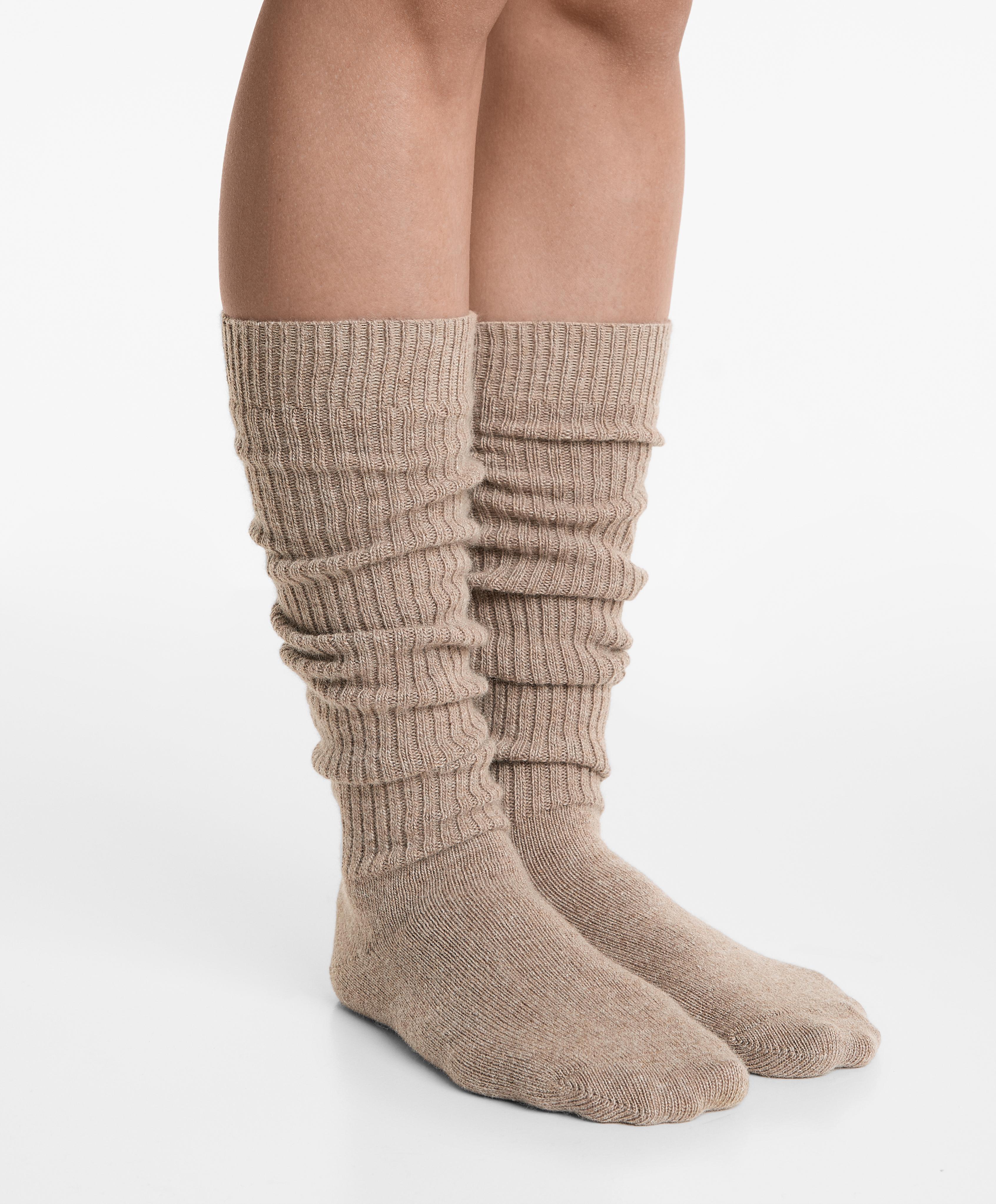 18% cashmere 13% wool long socks — TAN MELANGE