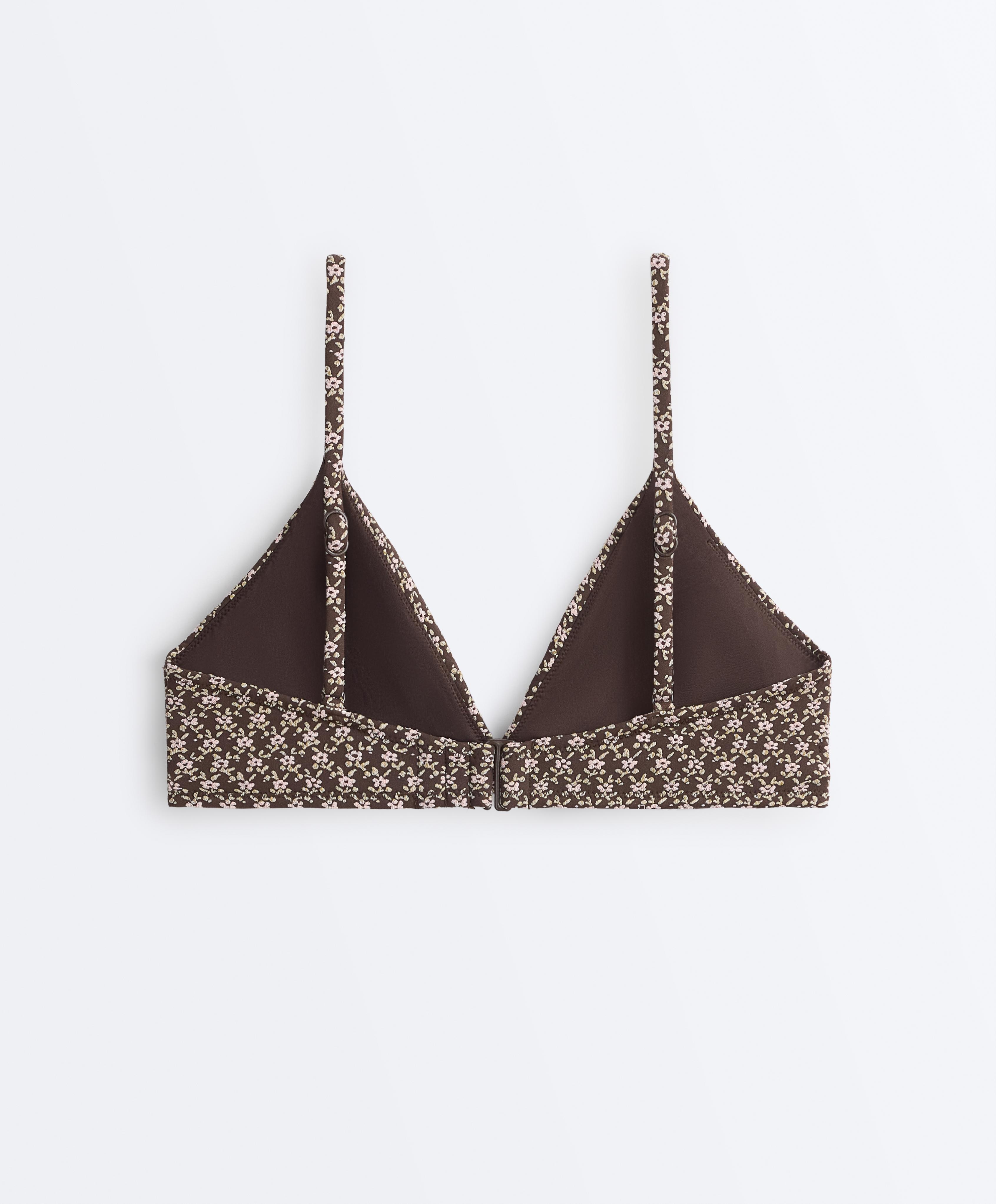 Floral jacquard triangle bikini top — DARK BROWN