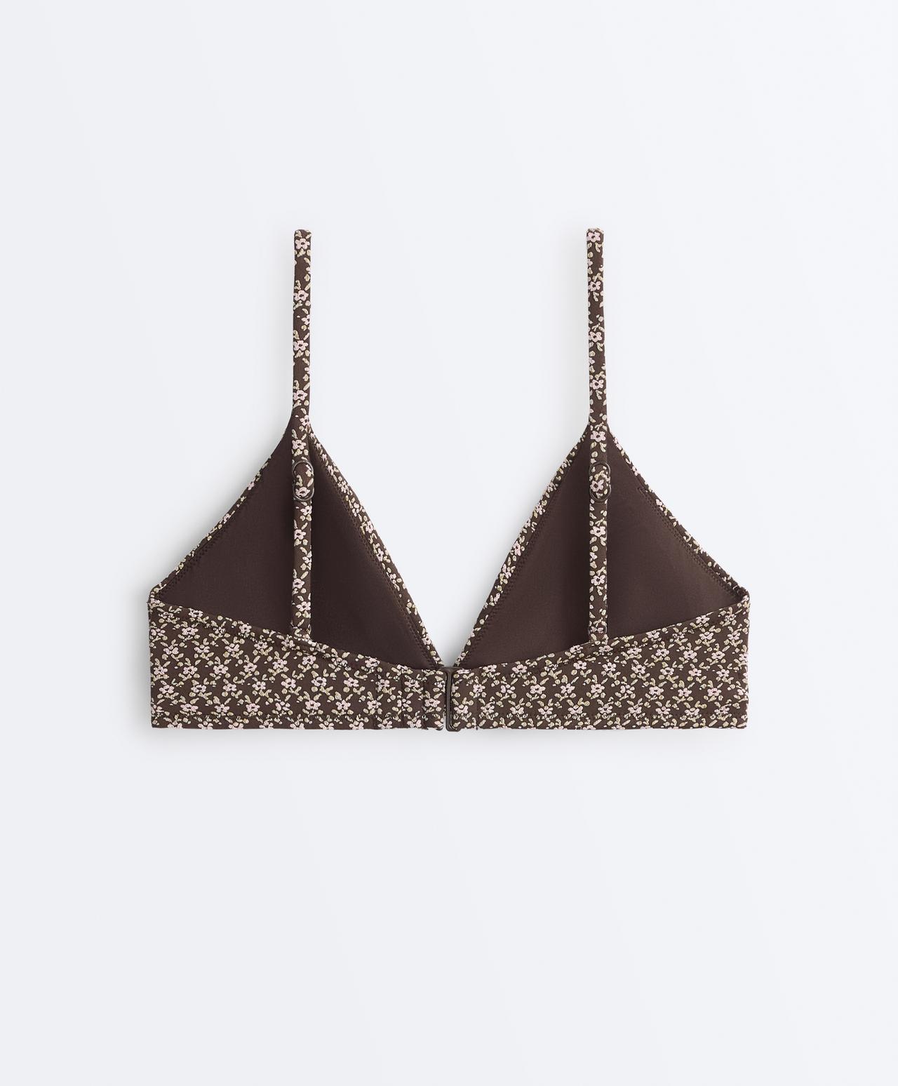 Floral jacquard triangle bikini top — DARK BROWN