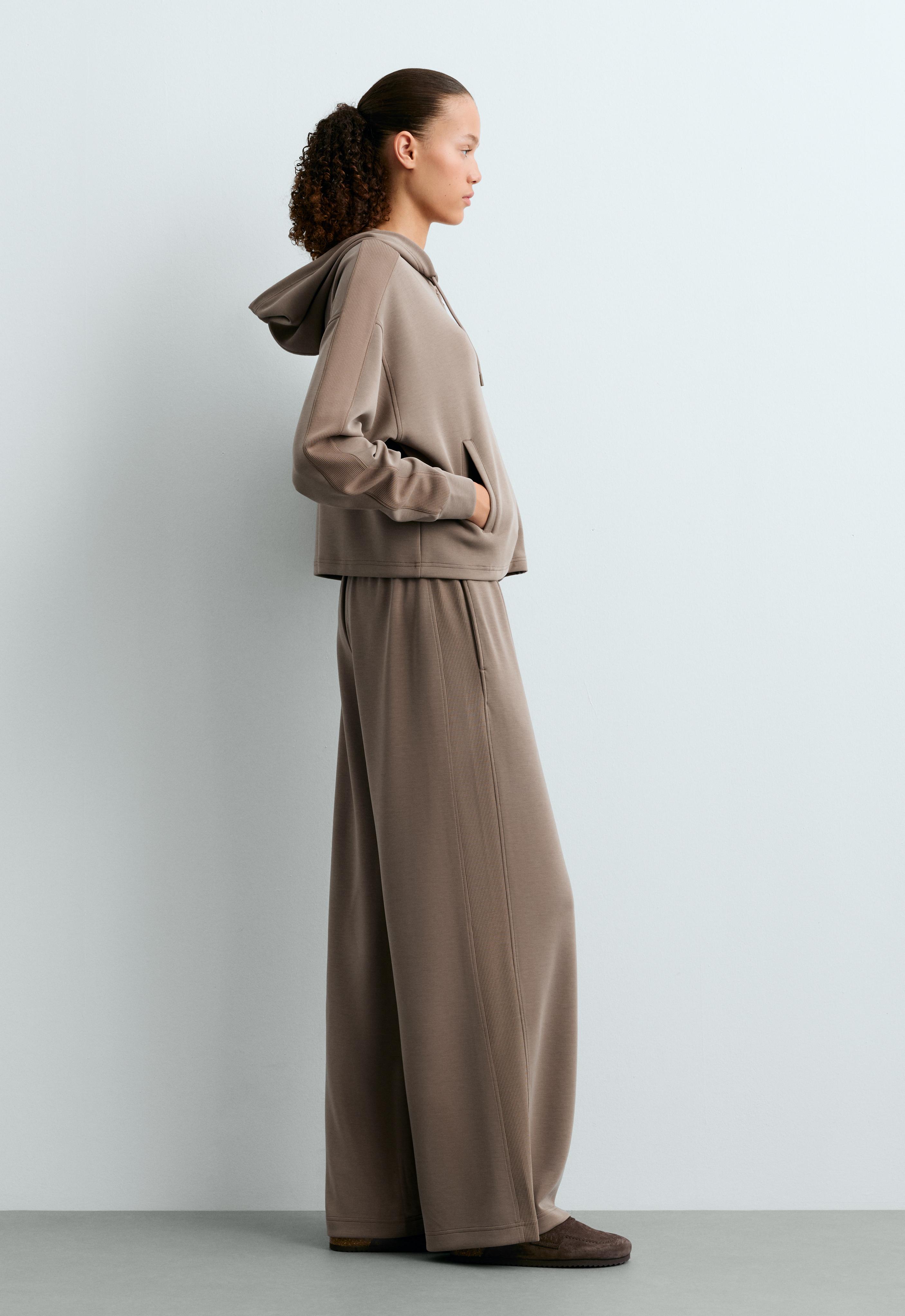 Soft-touch modal wide straight-leg rib trousers — MINK