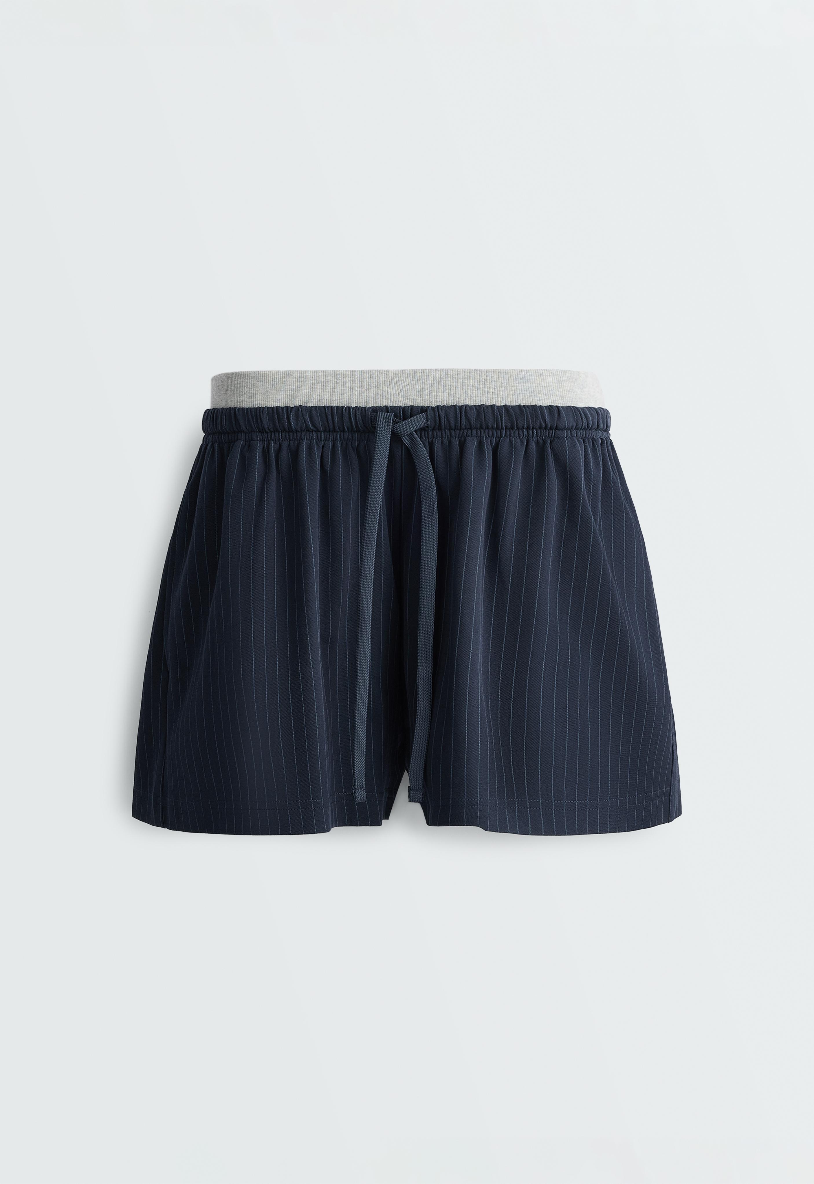 Pinstripe cotton pique shorts — NAVY BLUE
