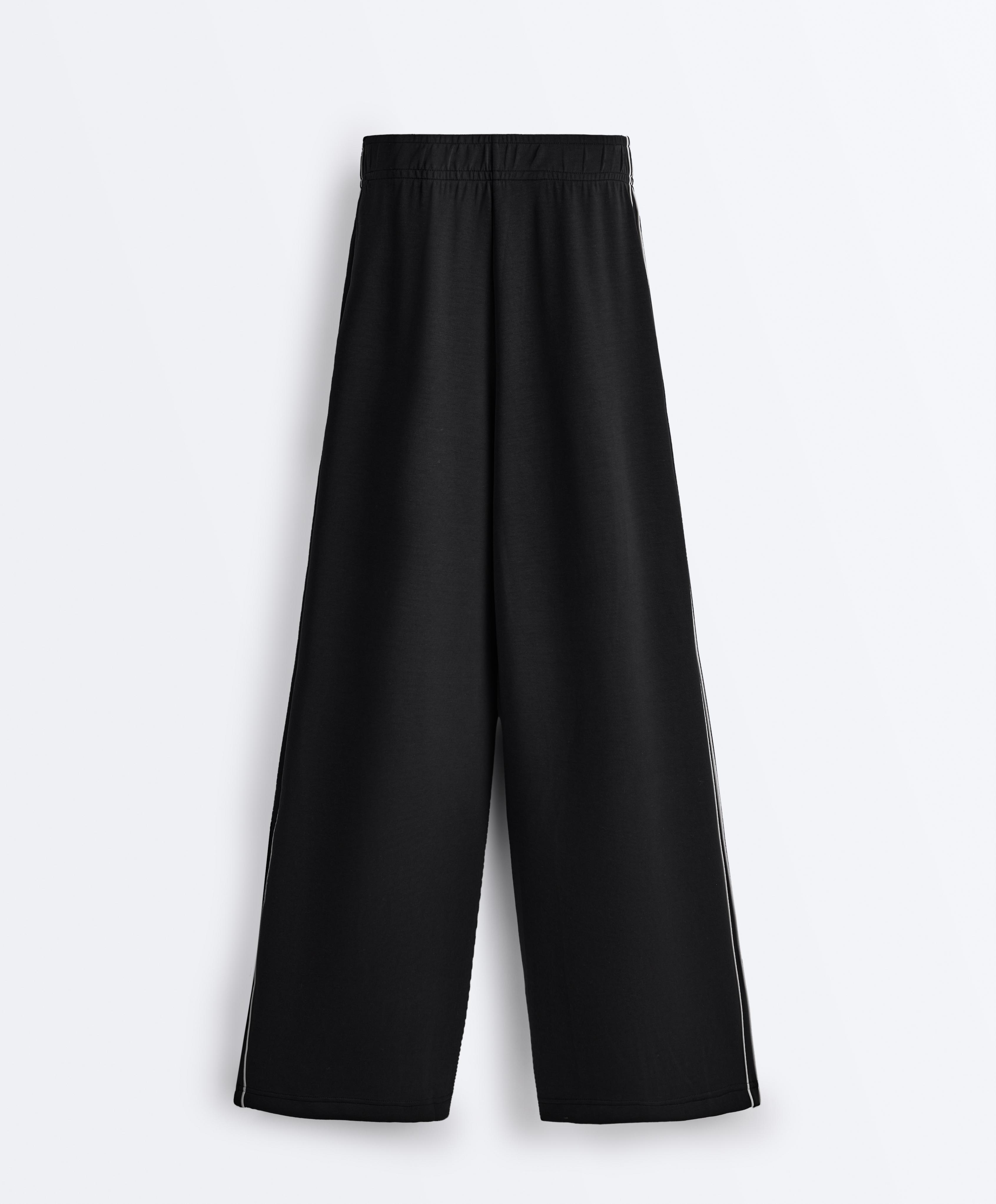 Wide-leg modal piping trousers — BLACK