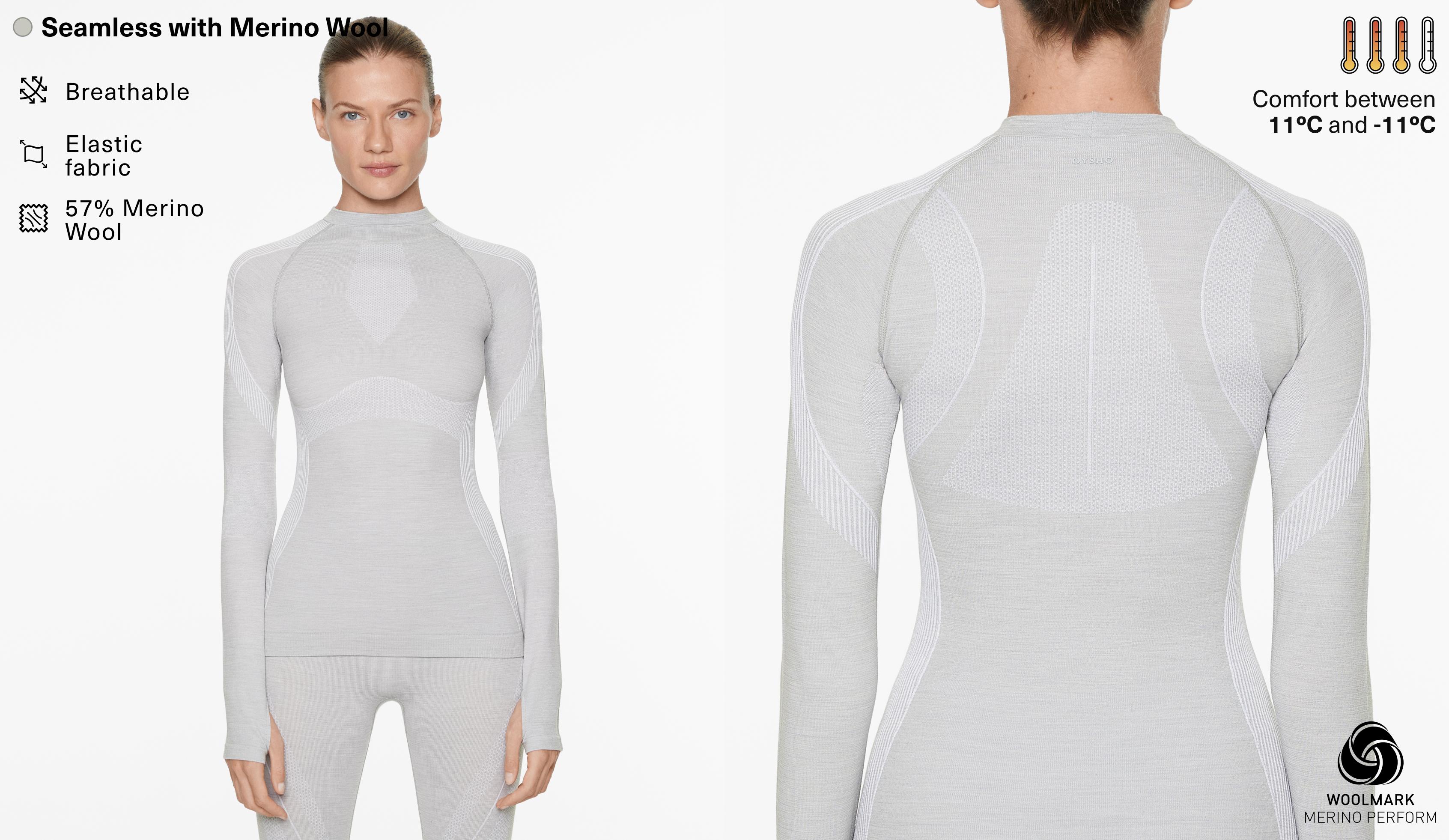 Performance base layers merino wool blend seamless top