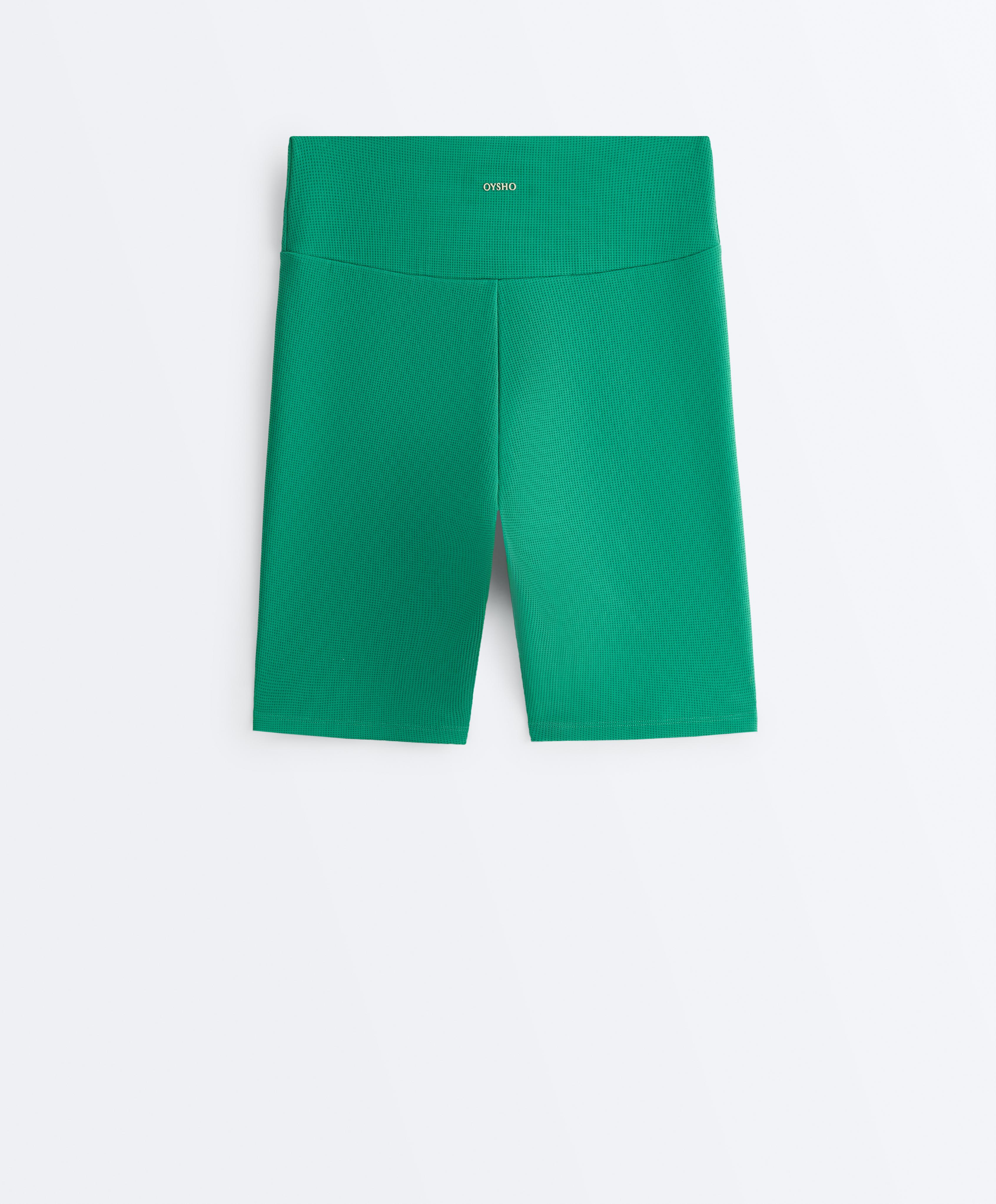 High-rise 20cm piqué biker leggings — MID-GREEN MELANGE