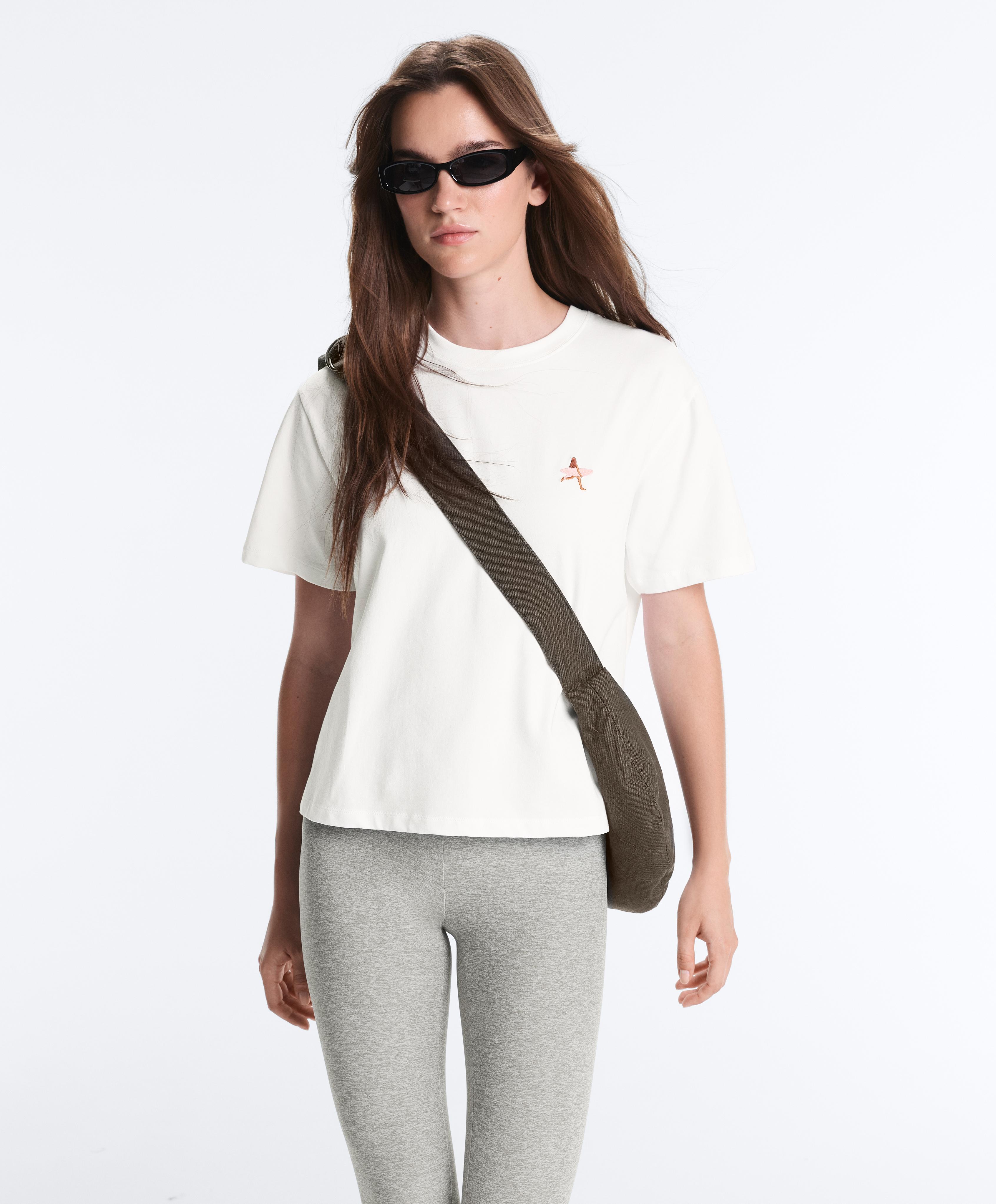 Embroidered boxy cotton blend T-shirt — WHITE